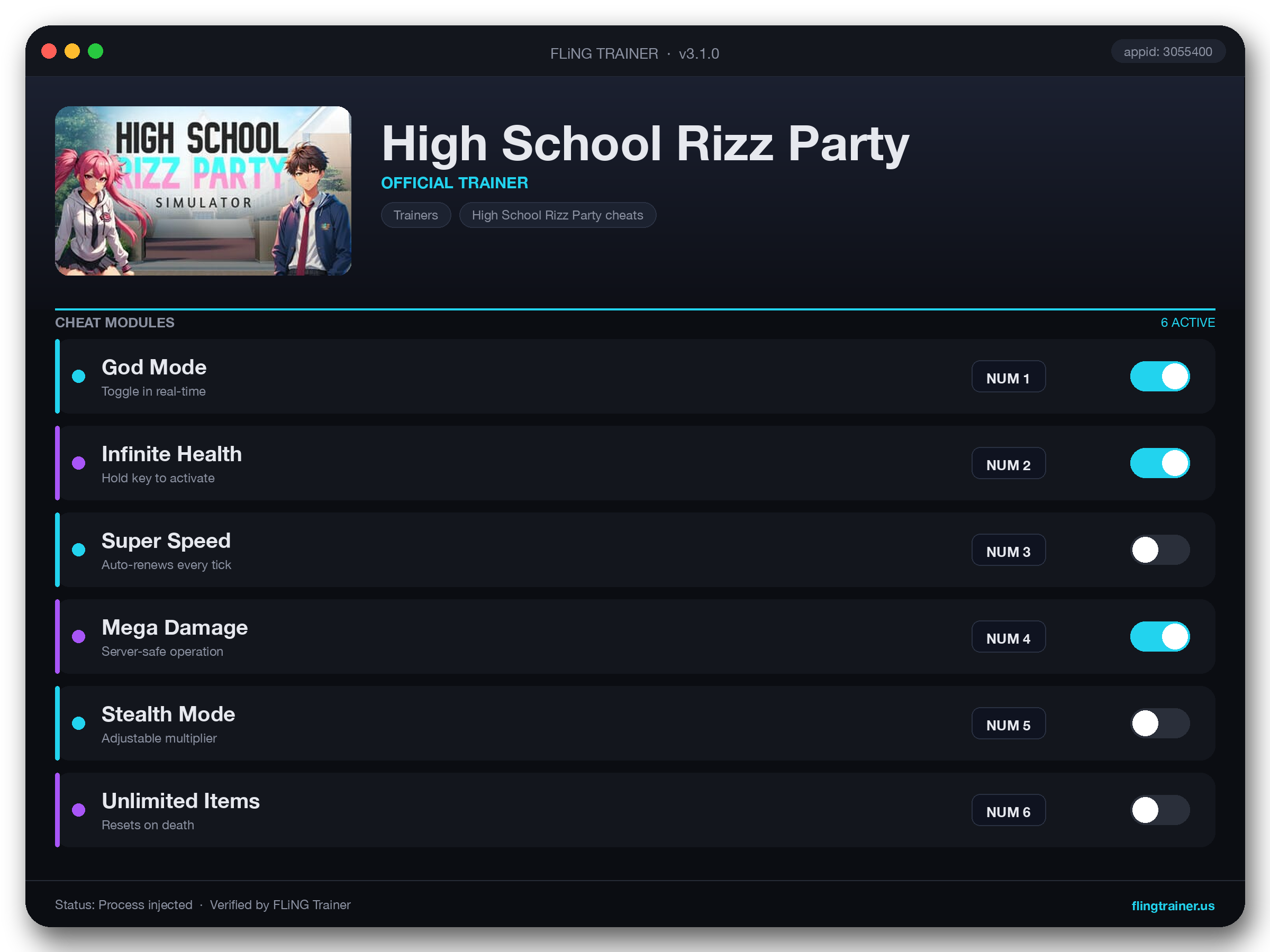 High School Rizz Party Trainer interface