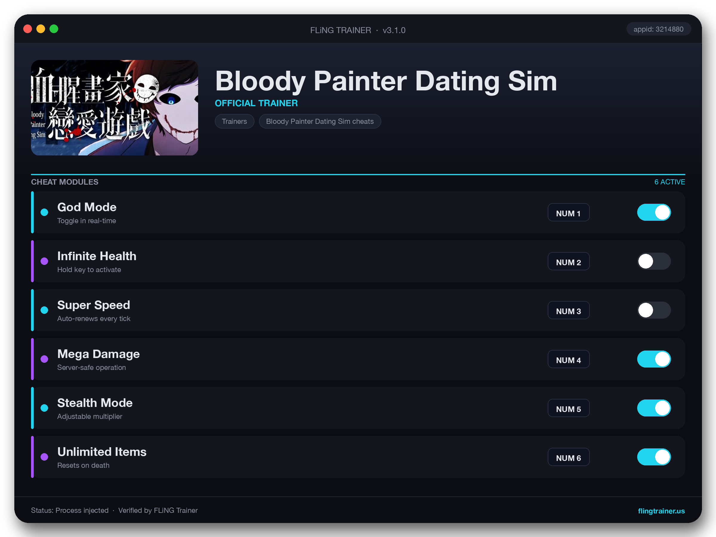 Bloody Painter Dating Sim Trainer interface