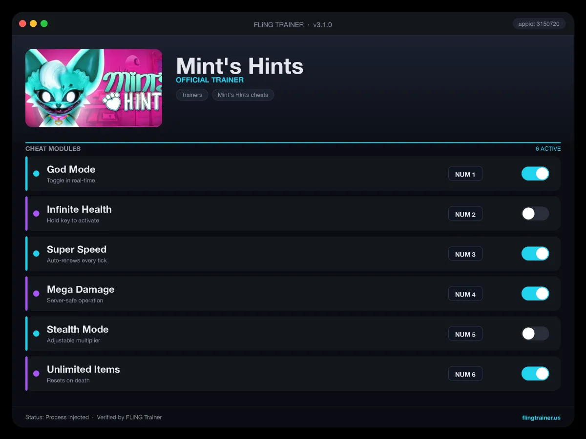 Mint's Hints Trainer interface