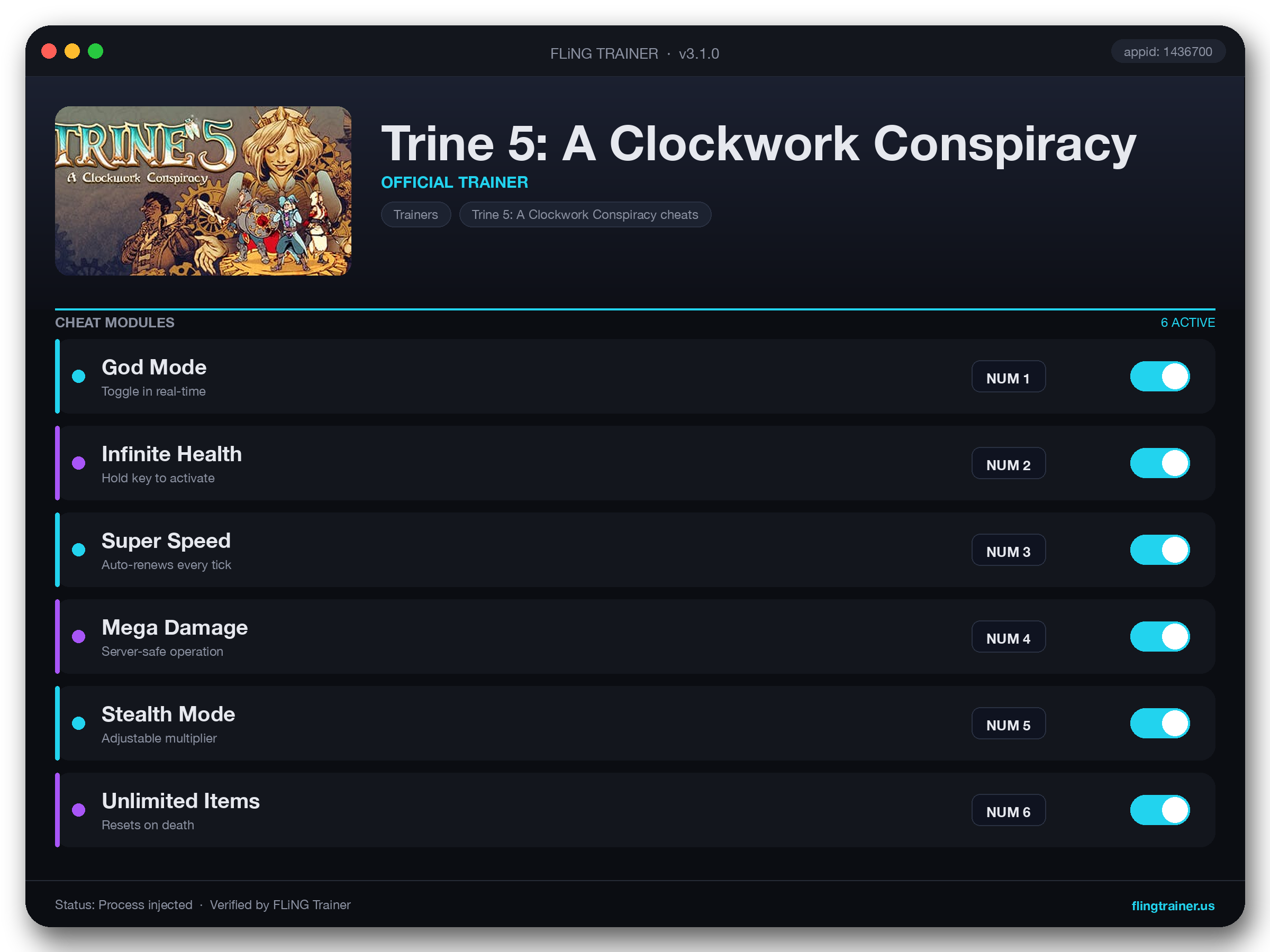 Trine 5: A Clockwork Conspiracy Trainer interface