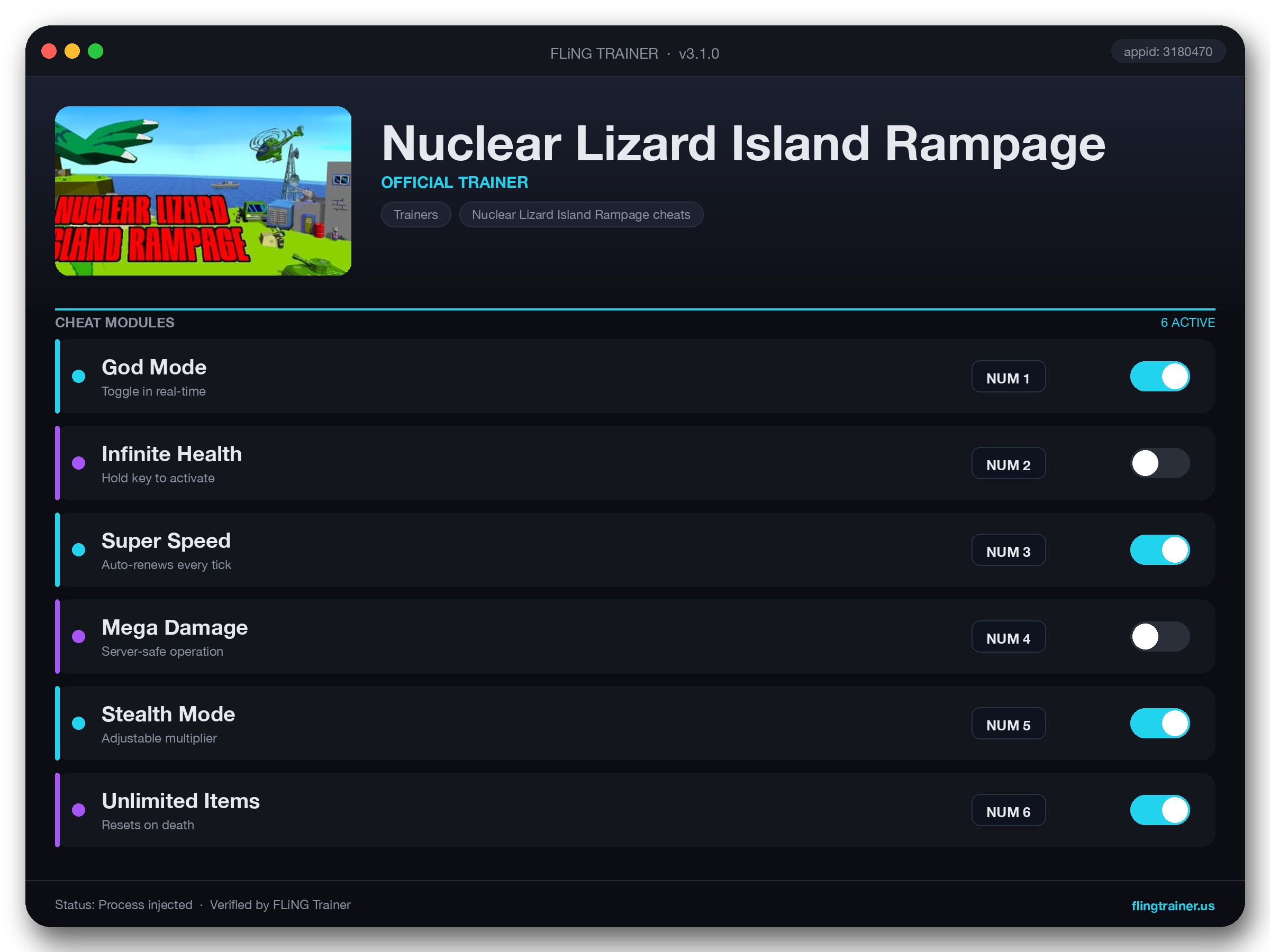Nuclear Lizard Island Rampage Trainer interface