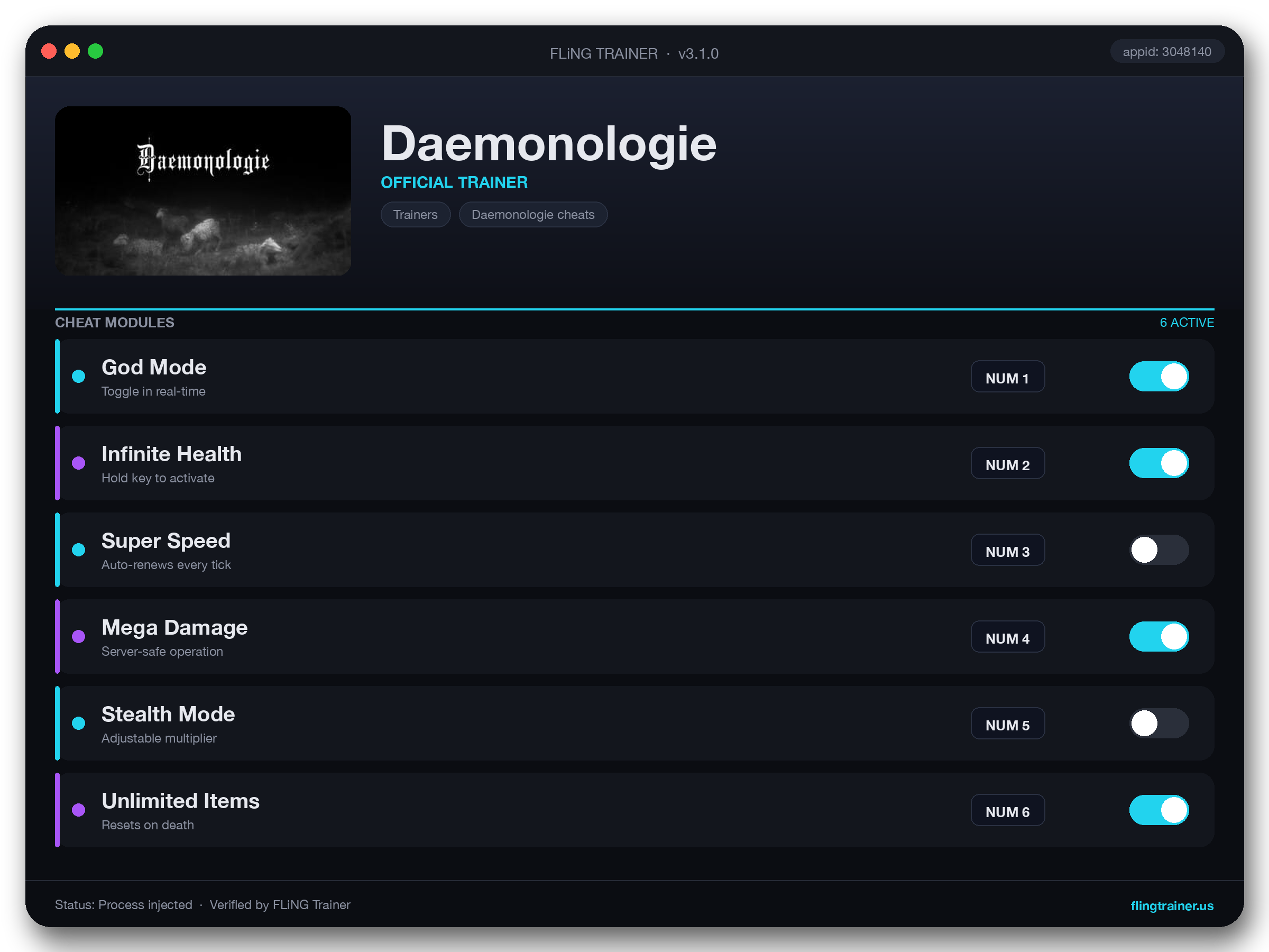 Daemonologie Trainer interface