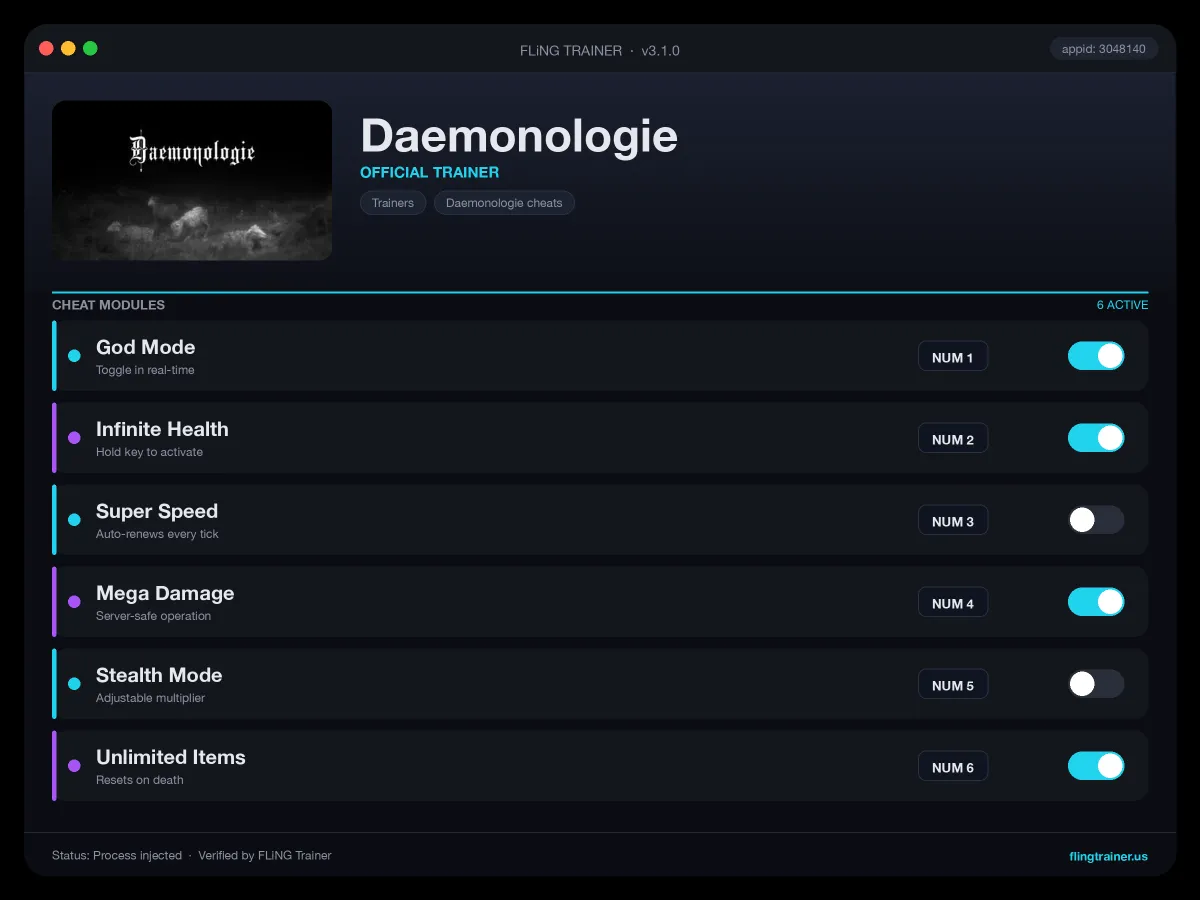 Daemonologie Trainer interface