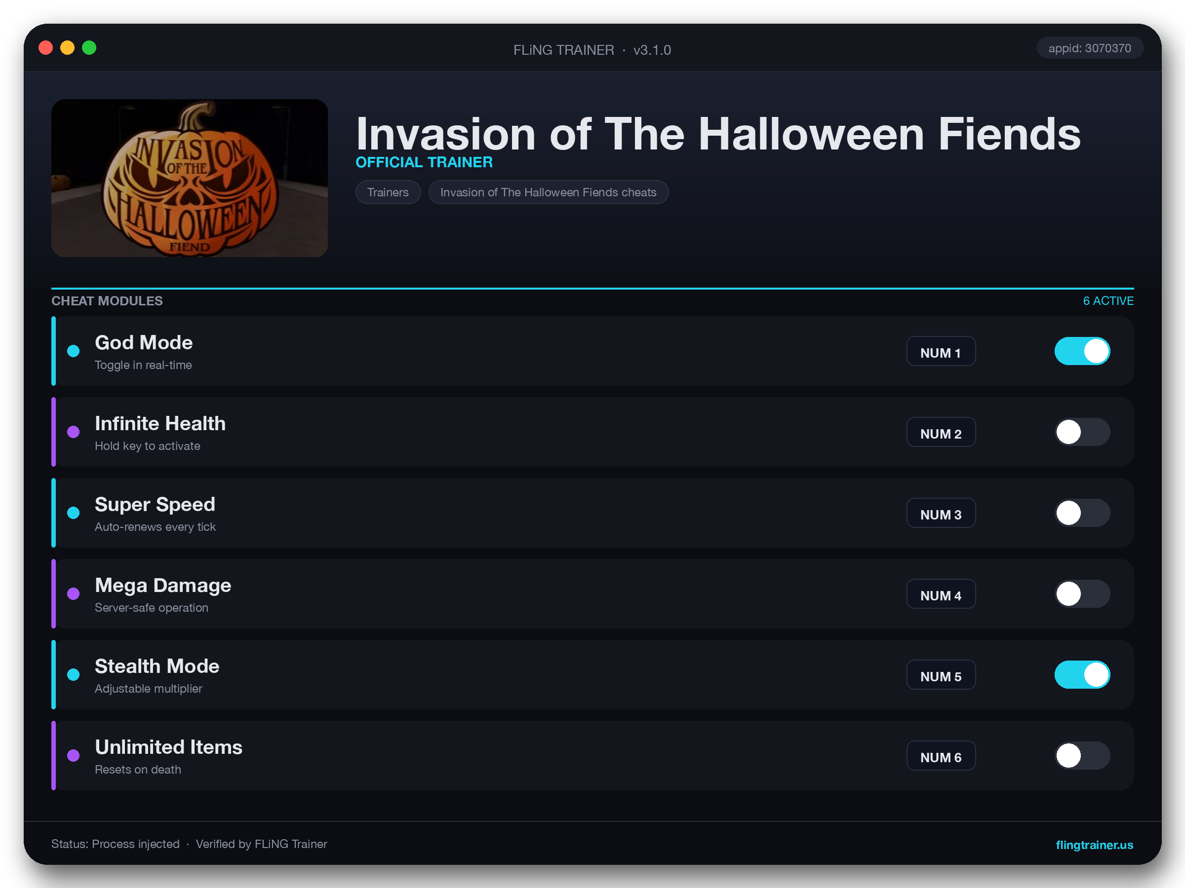 Invasion of The Halloween Fiends Trainer interface