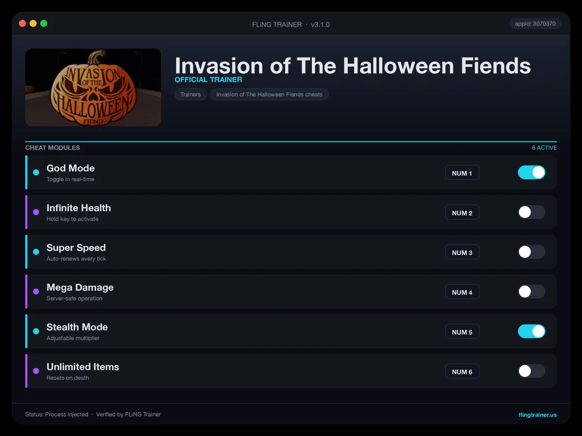 Invasion of The Halloween Fiends Trainer interface