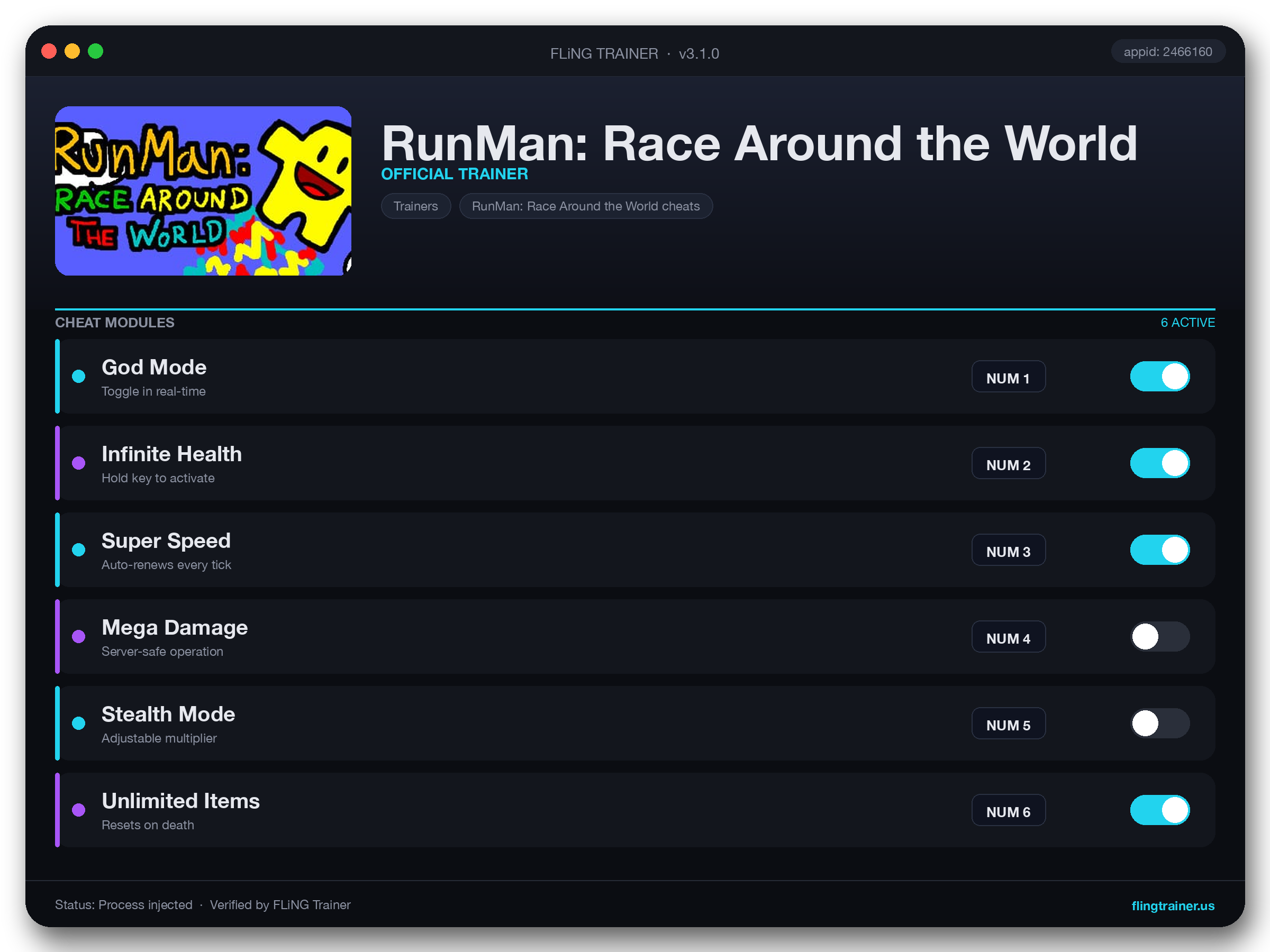 RunMan: Race Around the World Trainer interface