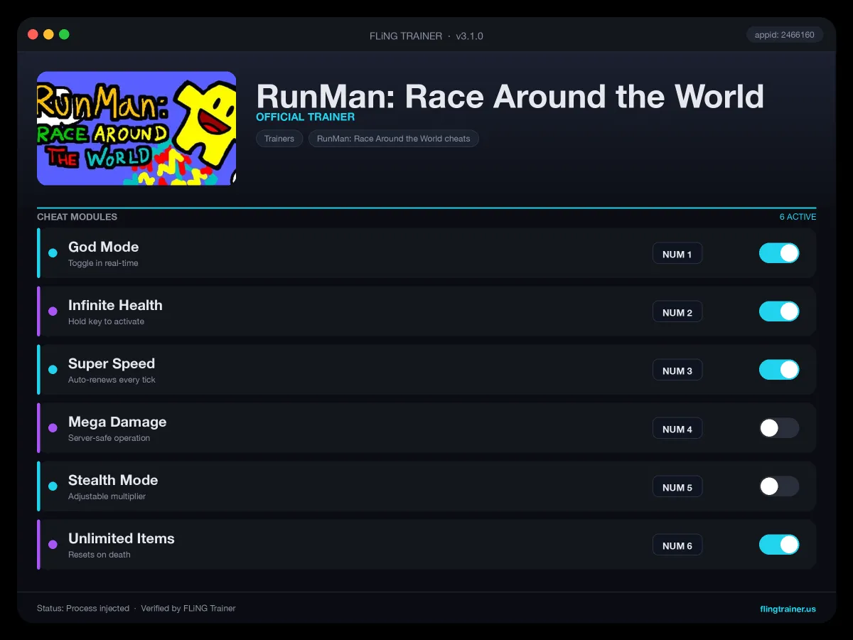 RunMan: Race Around the World Trainer interface