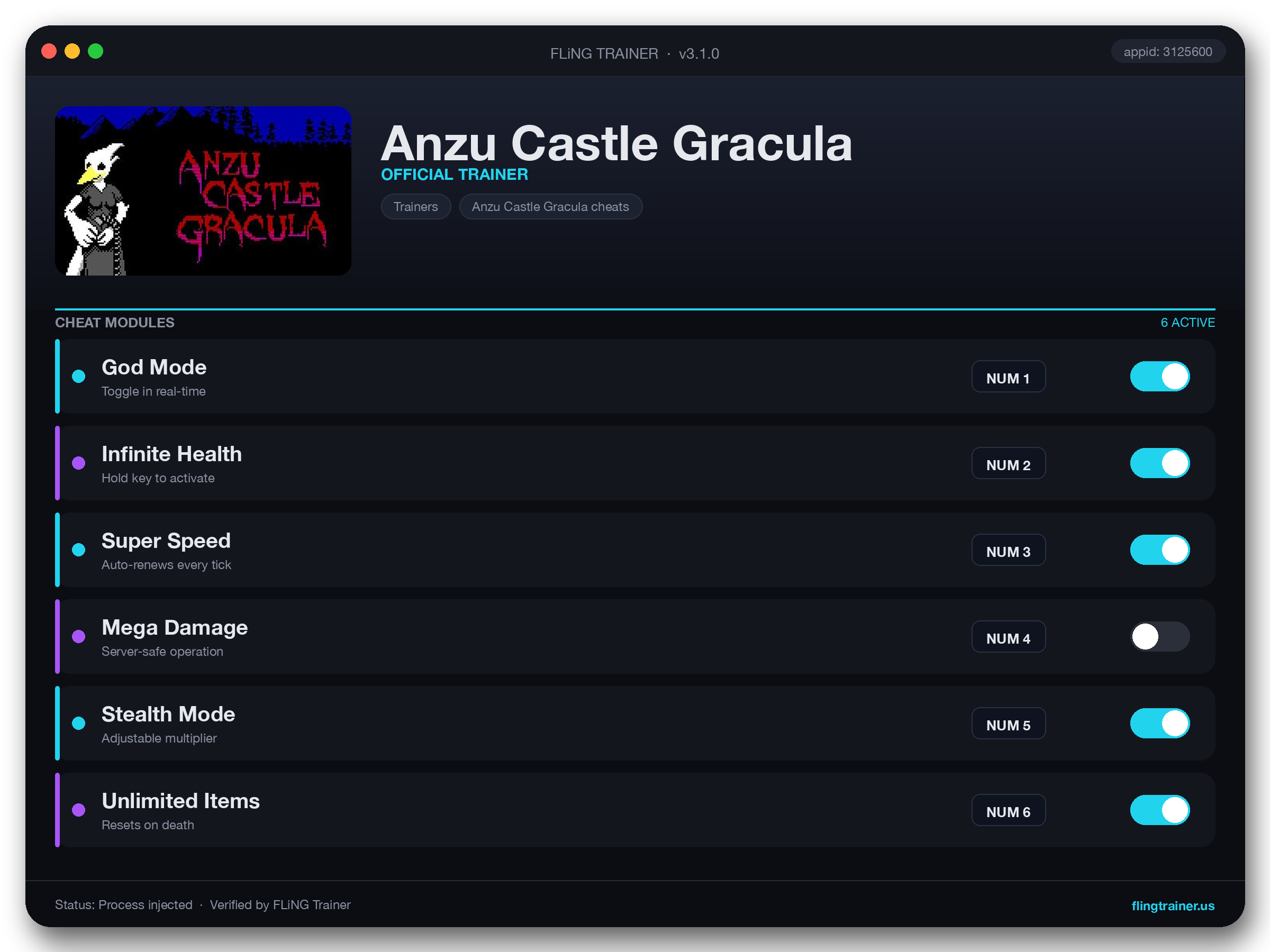 Anzu Castle Gracula Trainer interface