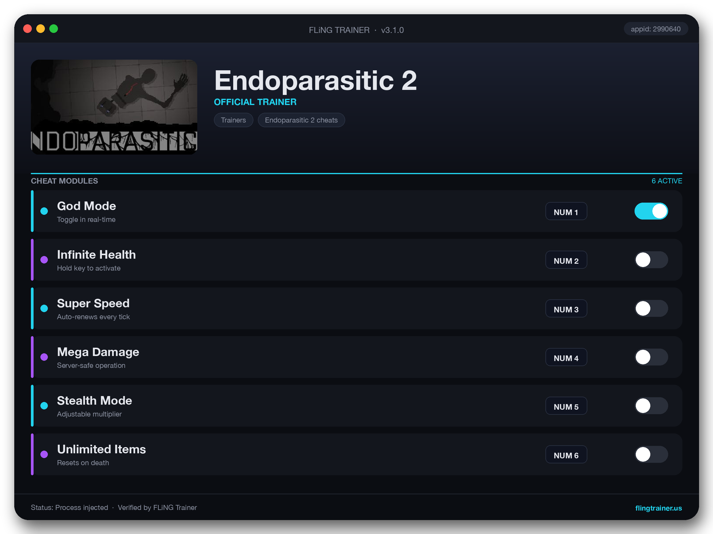 Endoparasitic 2 Trainer interface