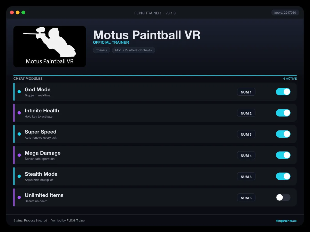 Motus Paintball VR Trainer interface