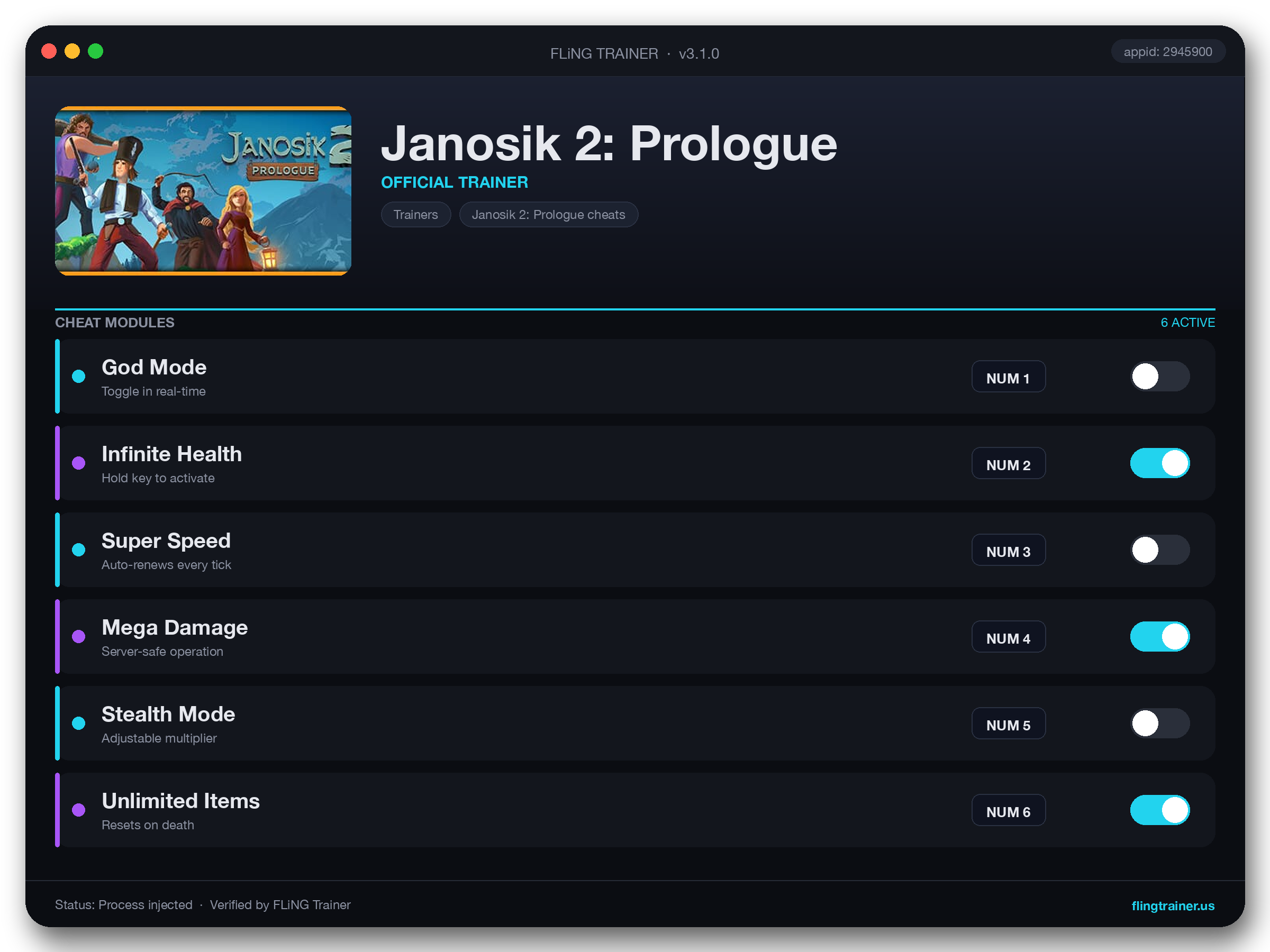 Janosik 2: Prologue Trainer interface