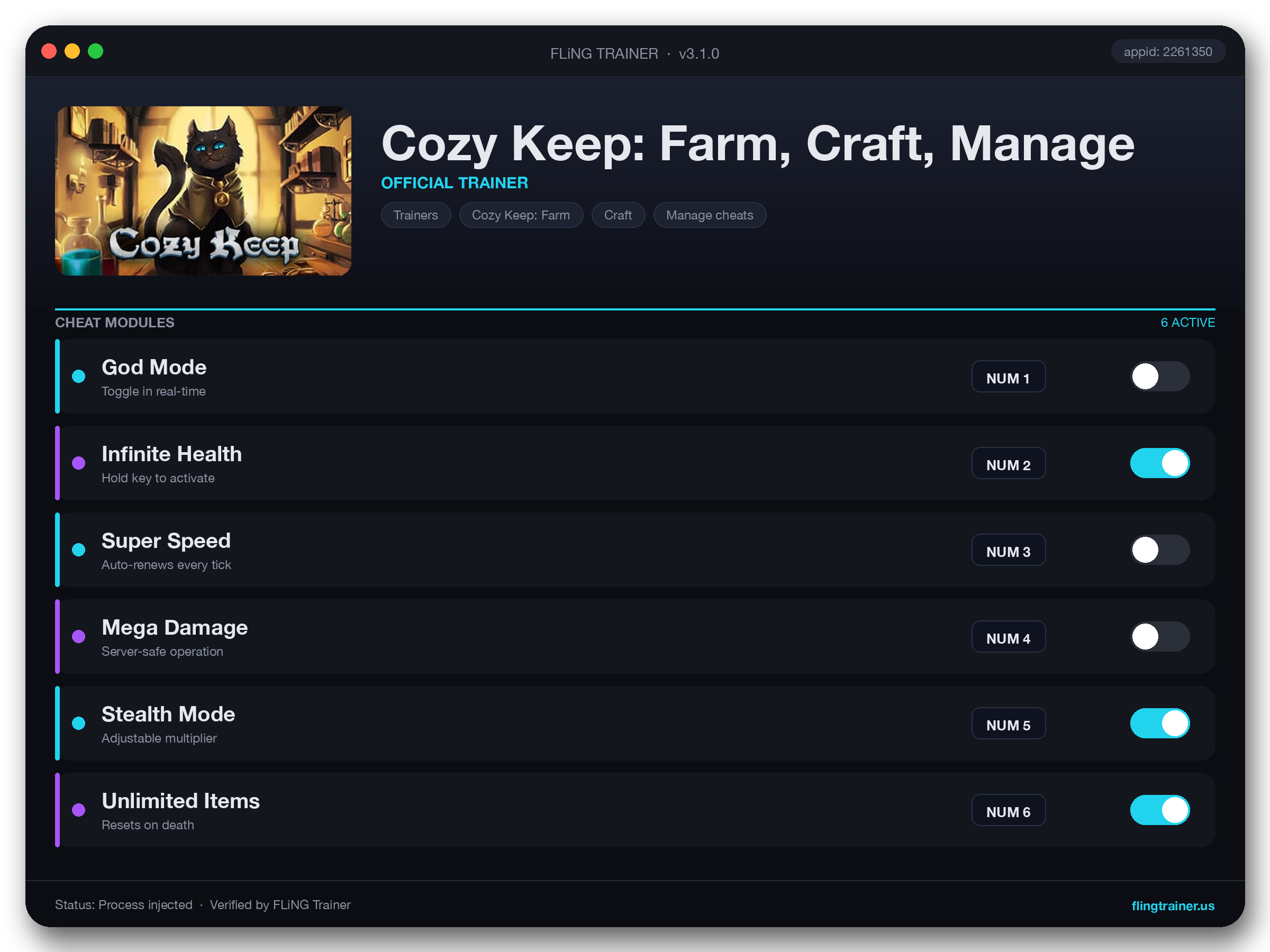 Cozy Keep: Farm, Craft, Manage Trainer interface