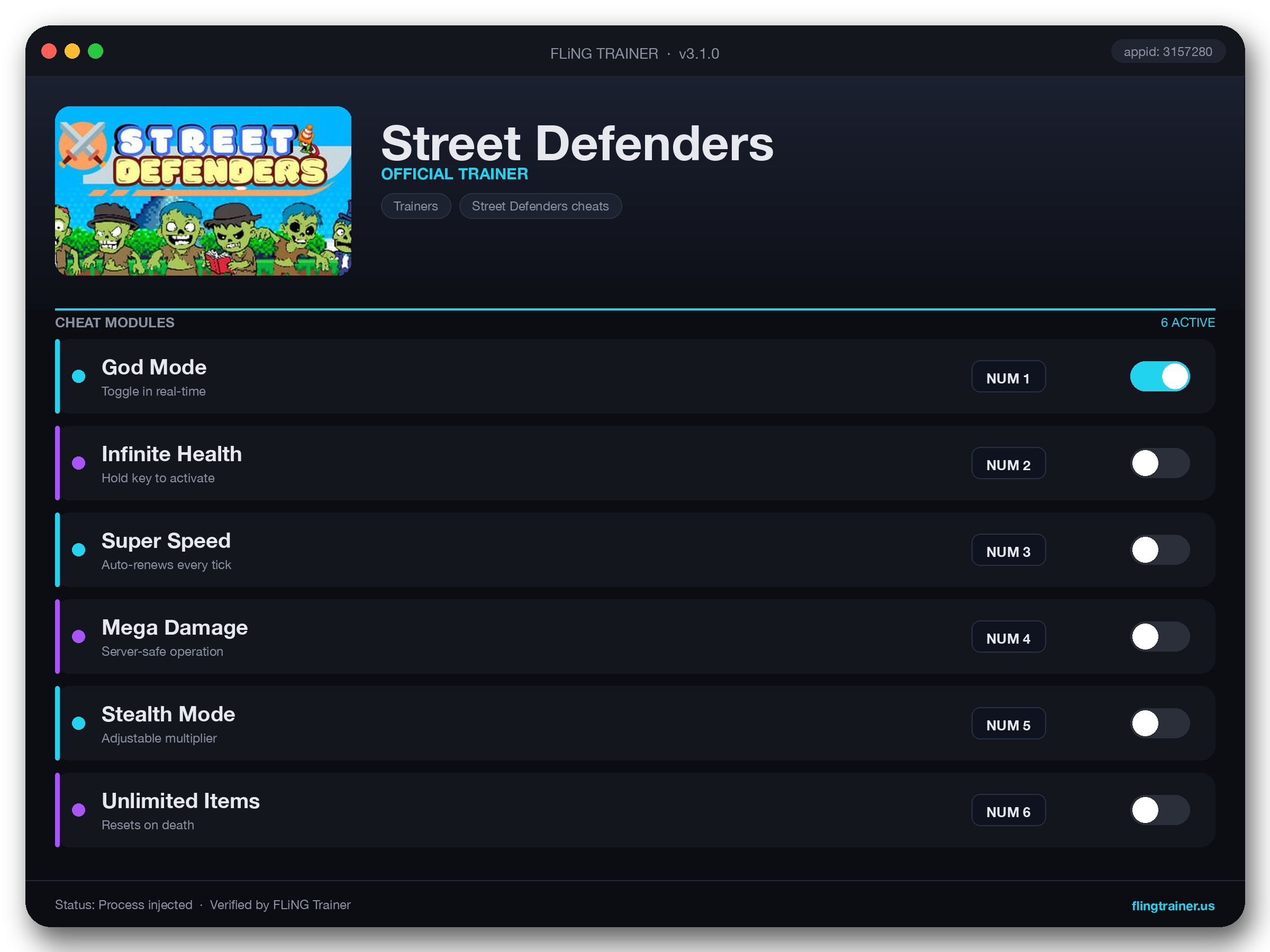 Street Defenders Trainer interface