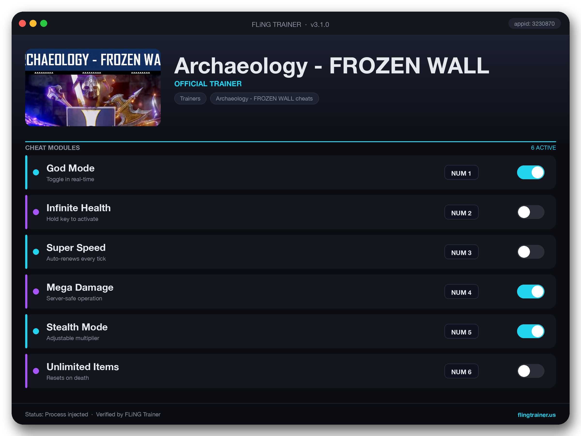 Archaeology - FROZEN WALL Trainer interface