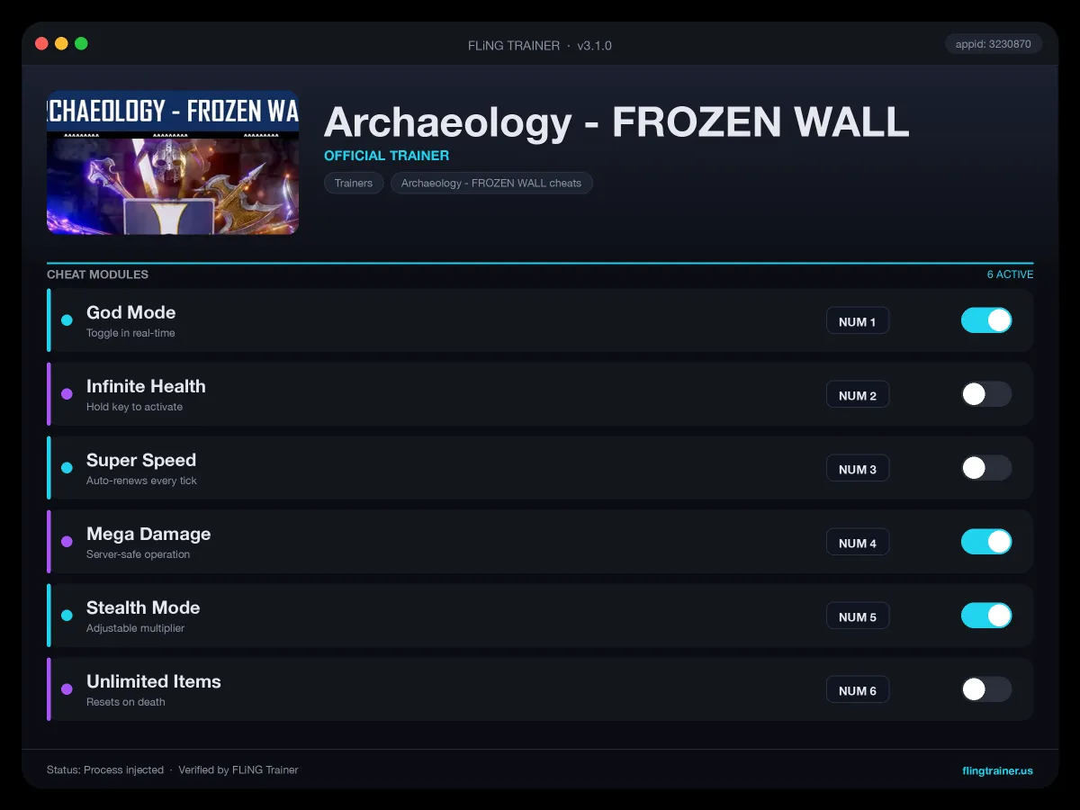 Archaeology - FROZEN WALL Trainer interface
