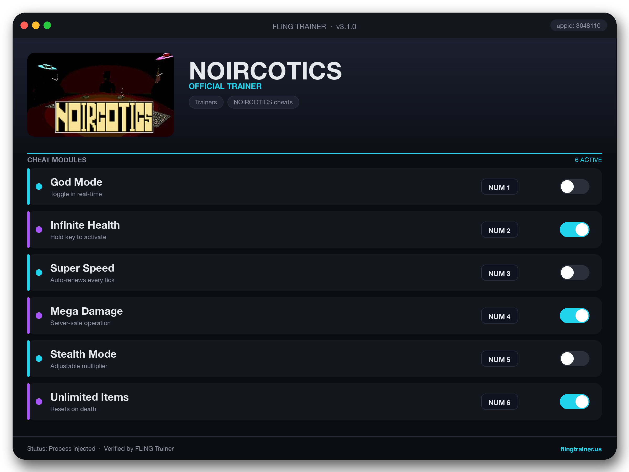 NOIRCOTICS Trainer interface
