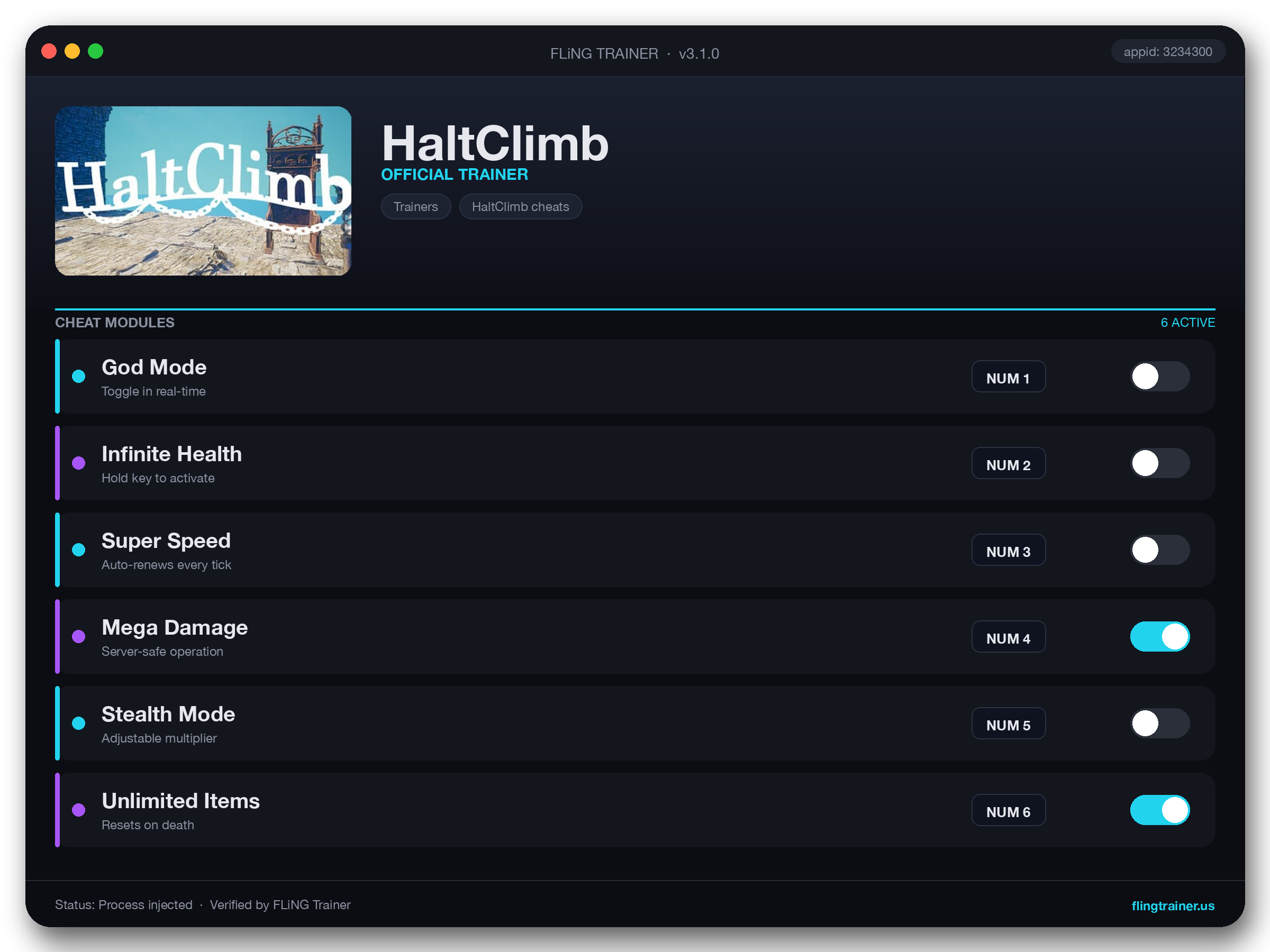 HaltClimb Trainer interface