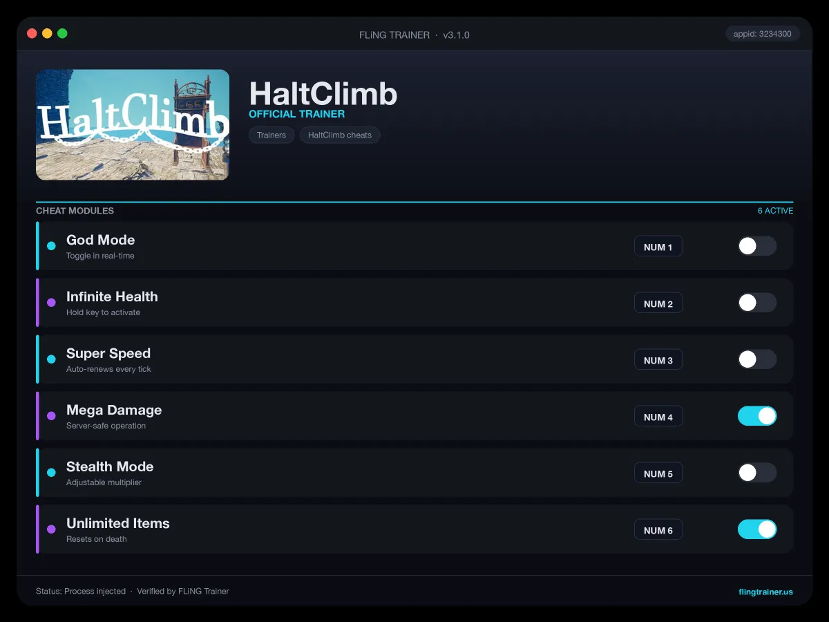 HaltClimb Trainer interface