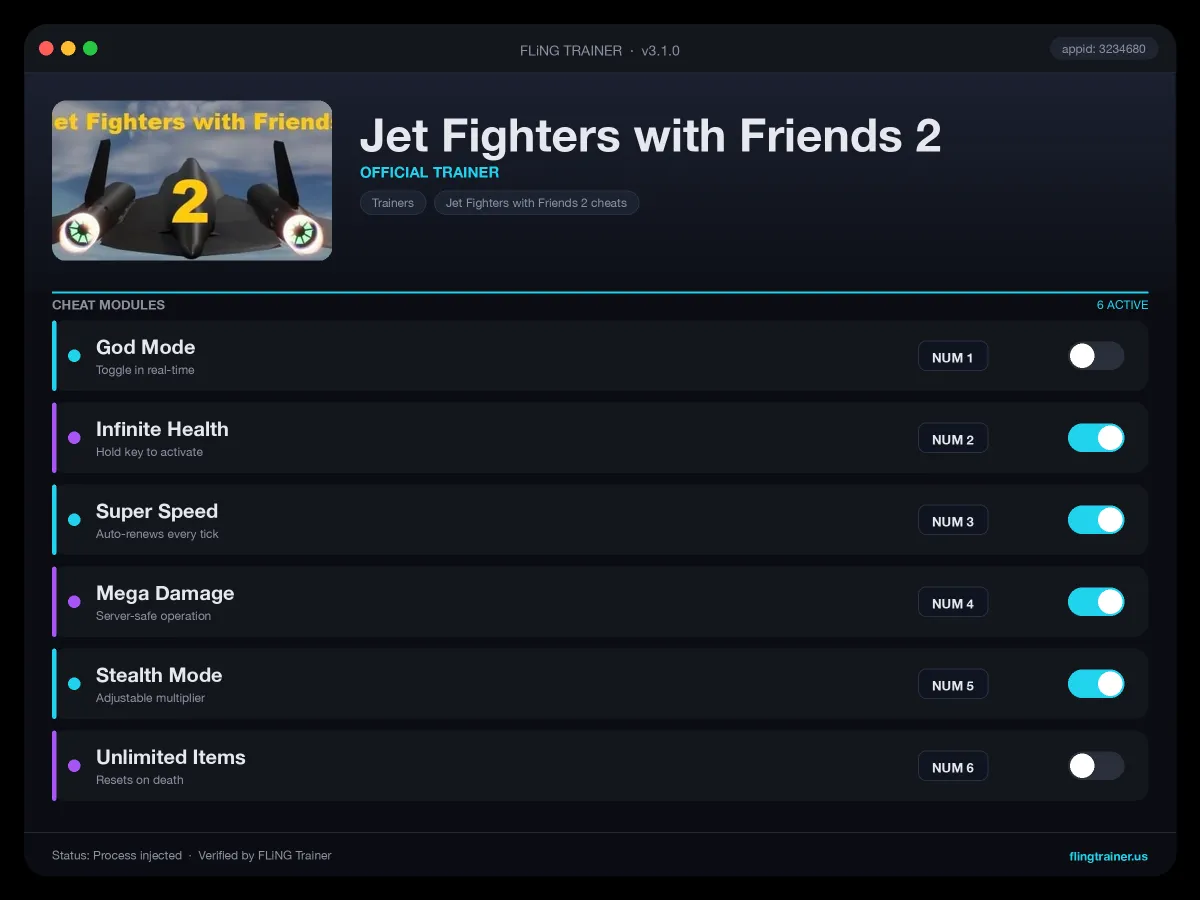 Jet Fighters with Friends 2 Trainer interface