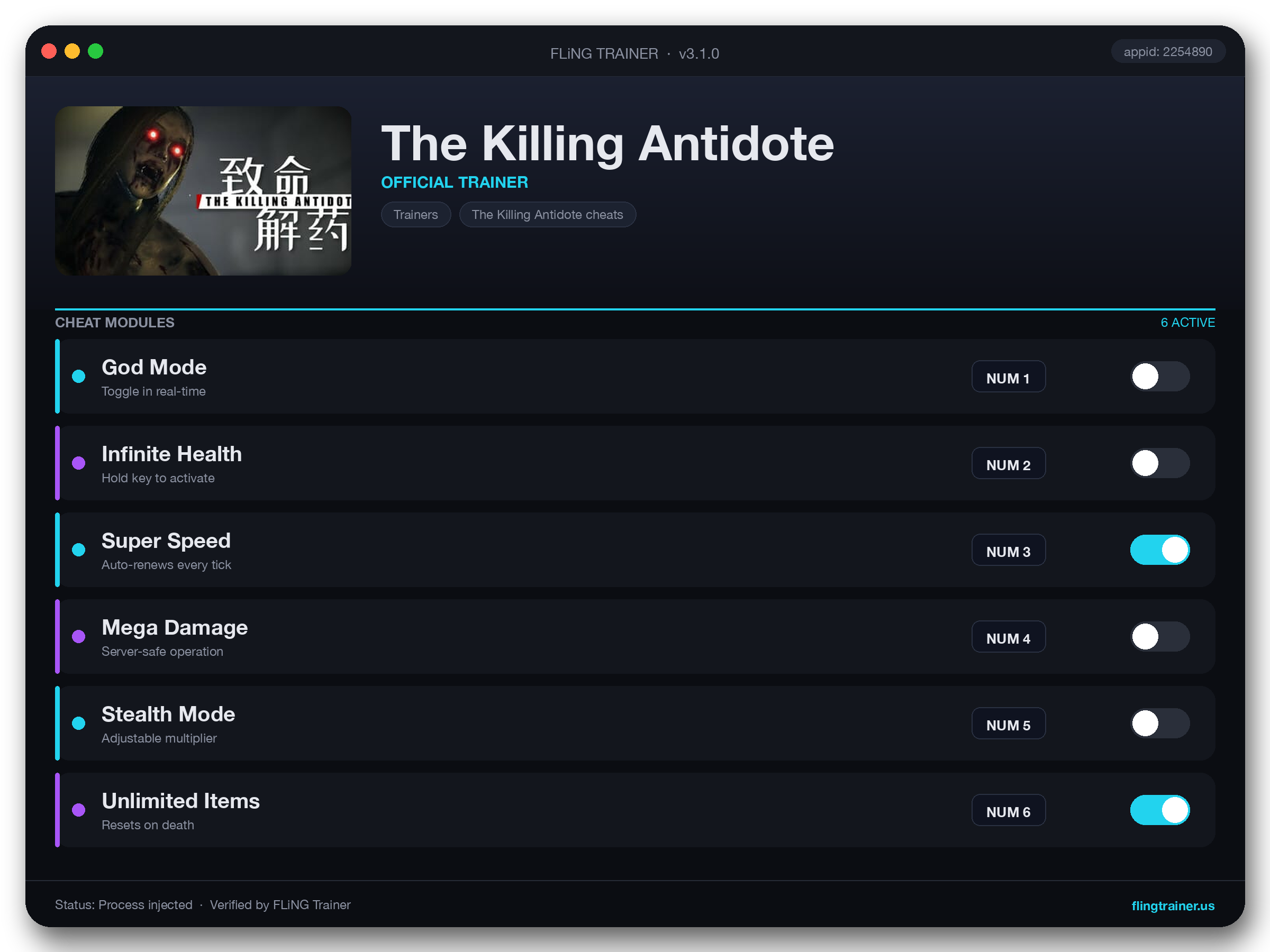 The Killing Antidote Trainer interface