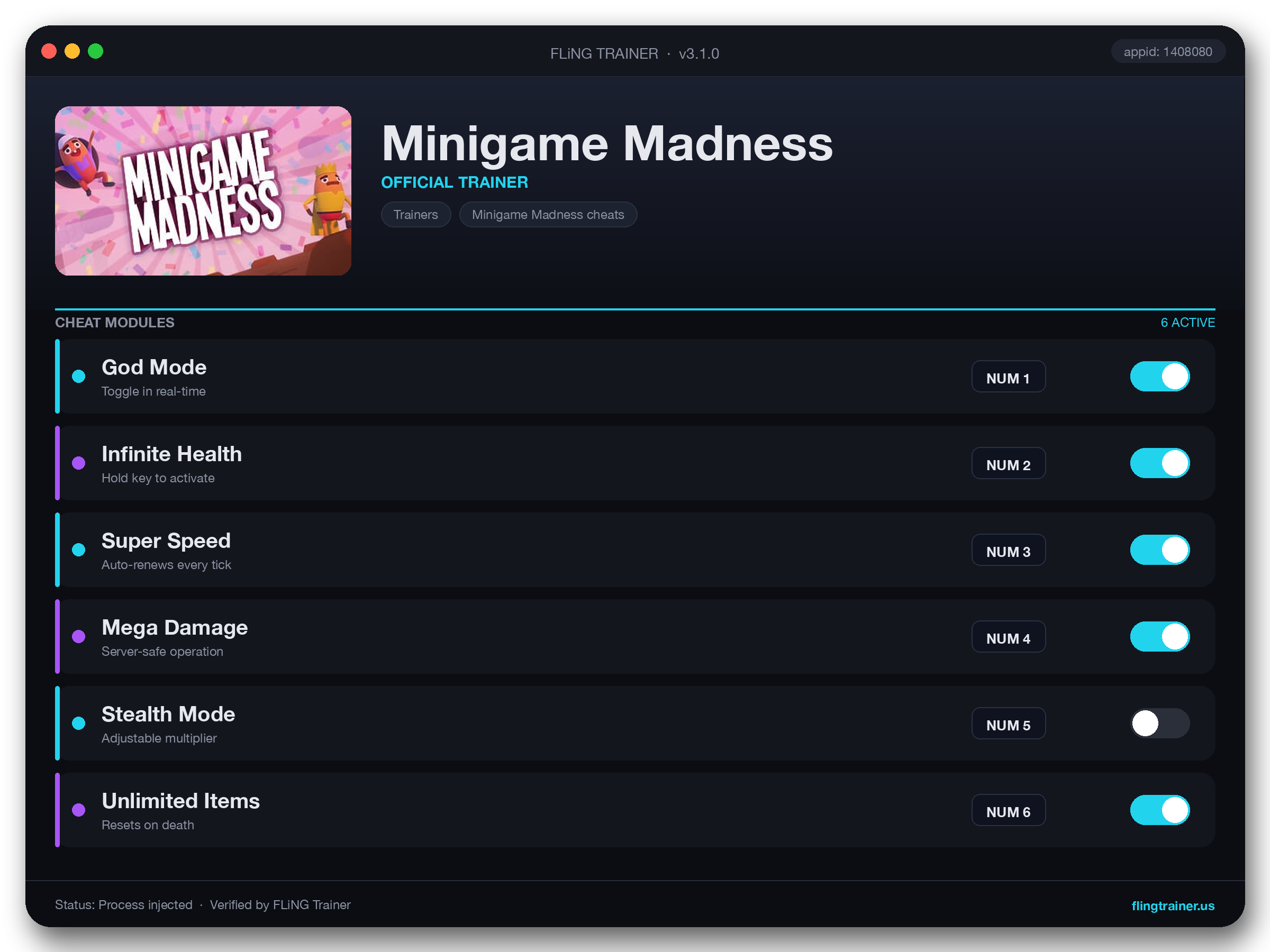 Minigame Madness Trainer interface