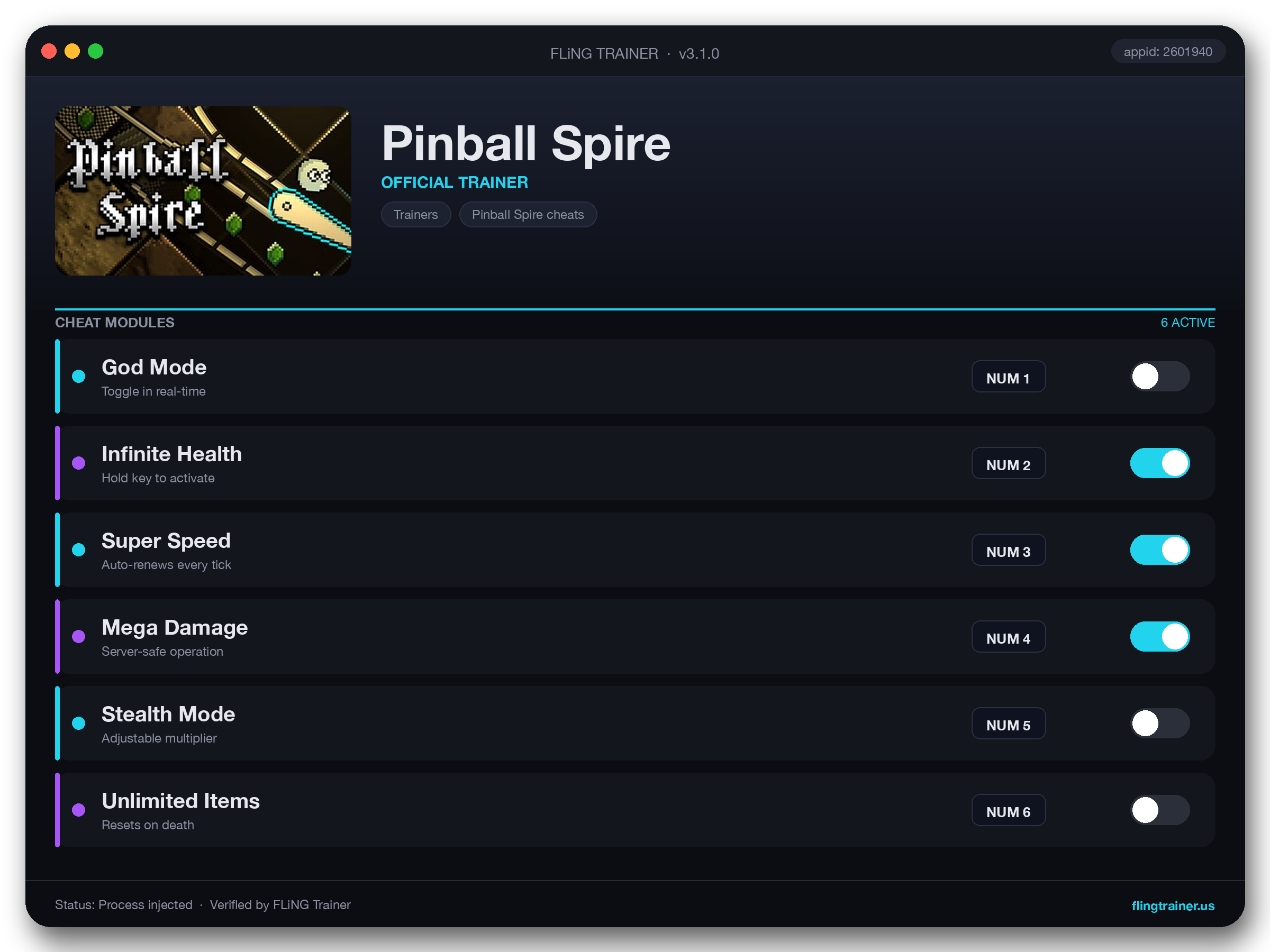 Pinball Spire Trainer interface