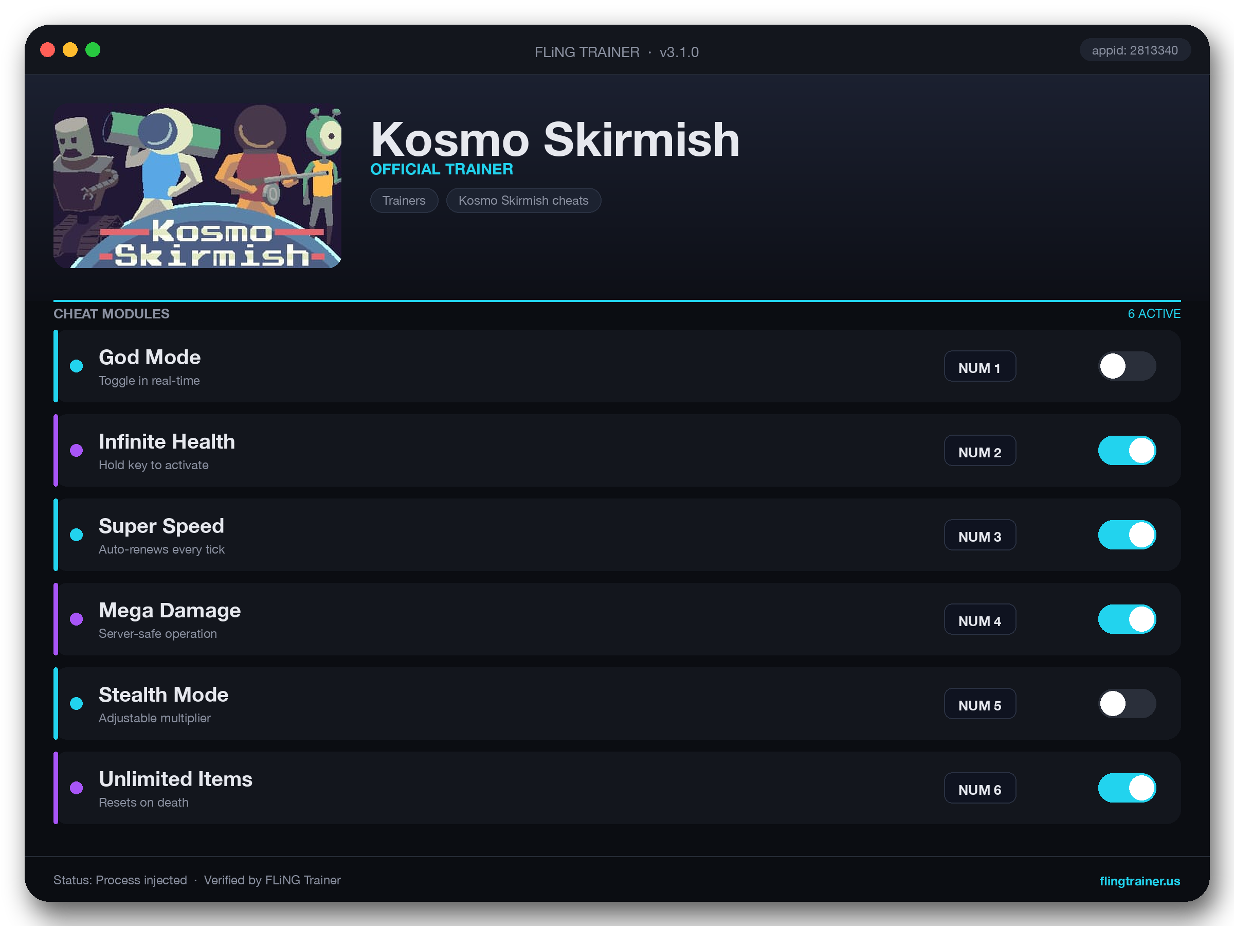 Kosmo Skirmish Trainer interface