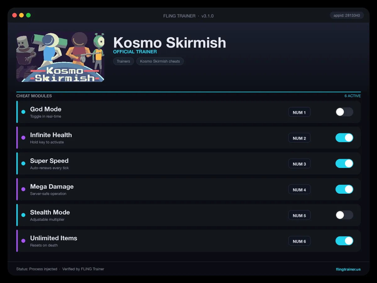 Kosmo Skirmish Trainer interface