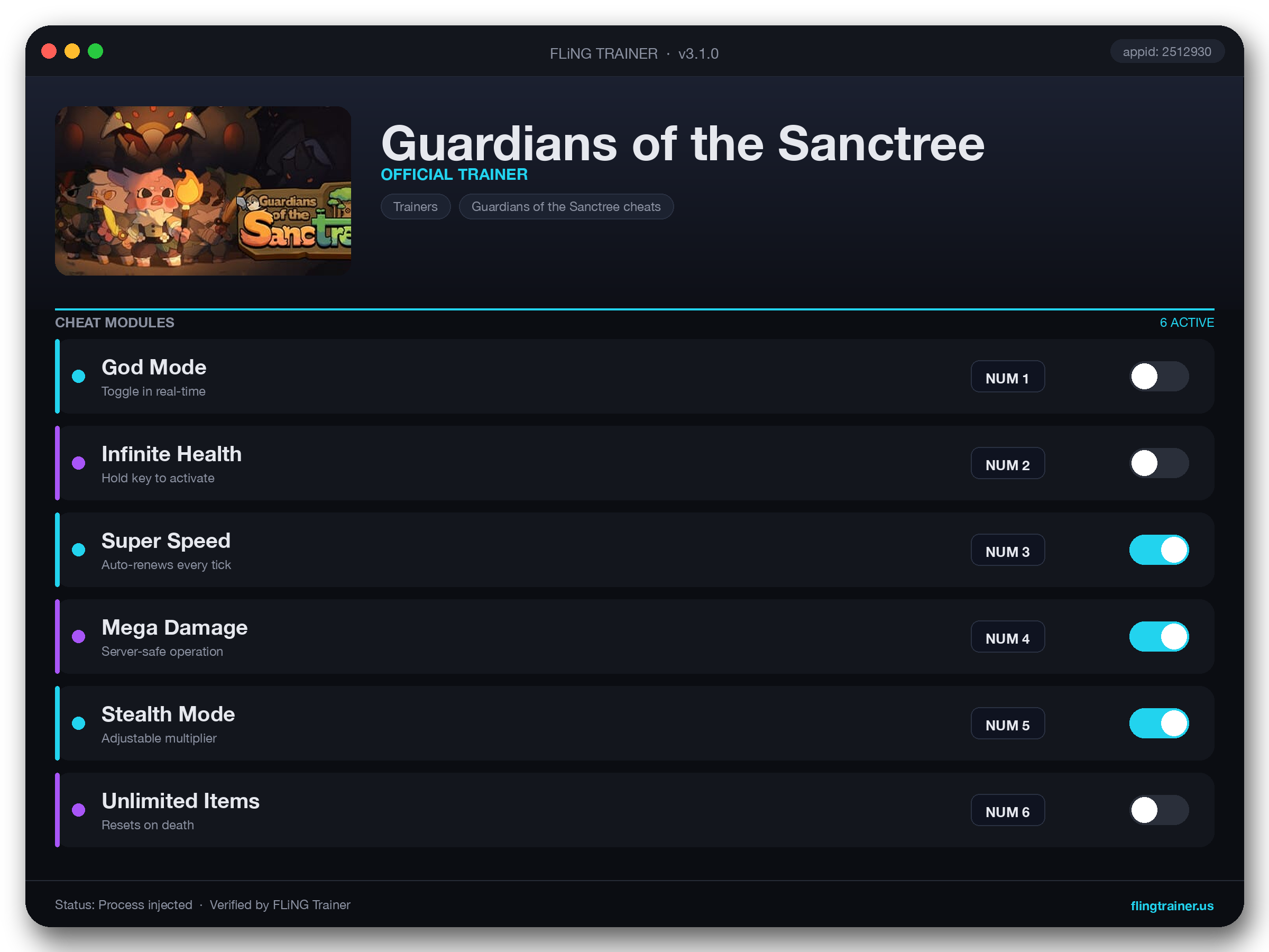 Guardians of the Sanctree Trainer interface