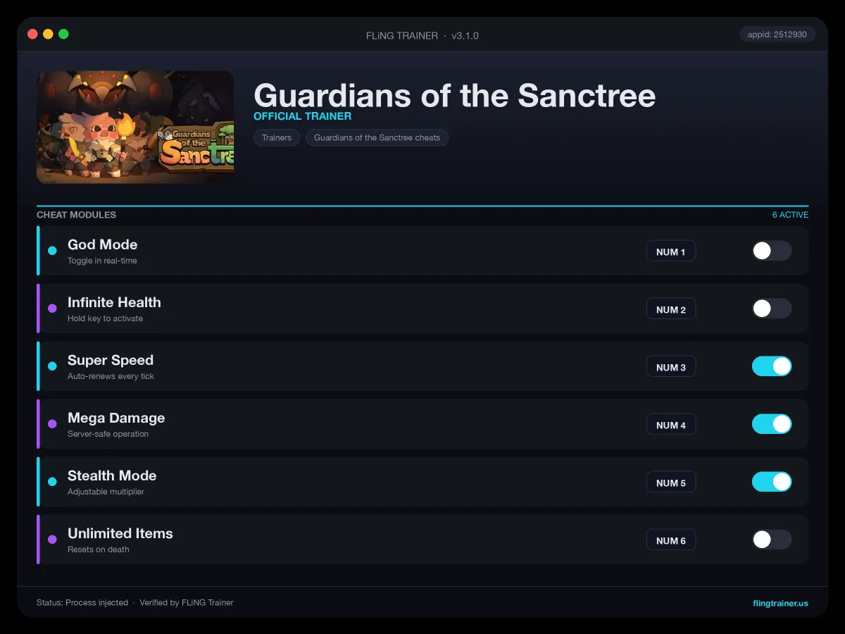 Guardians of the Sanctree Trainer interface