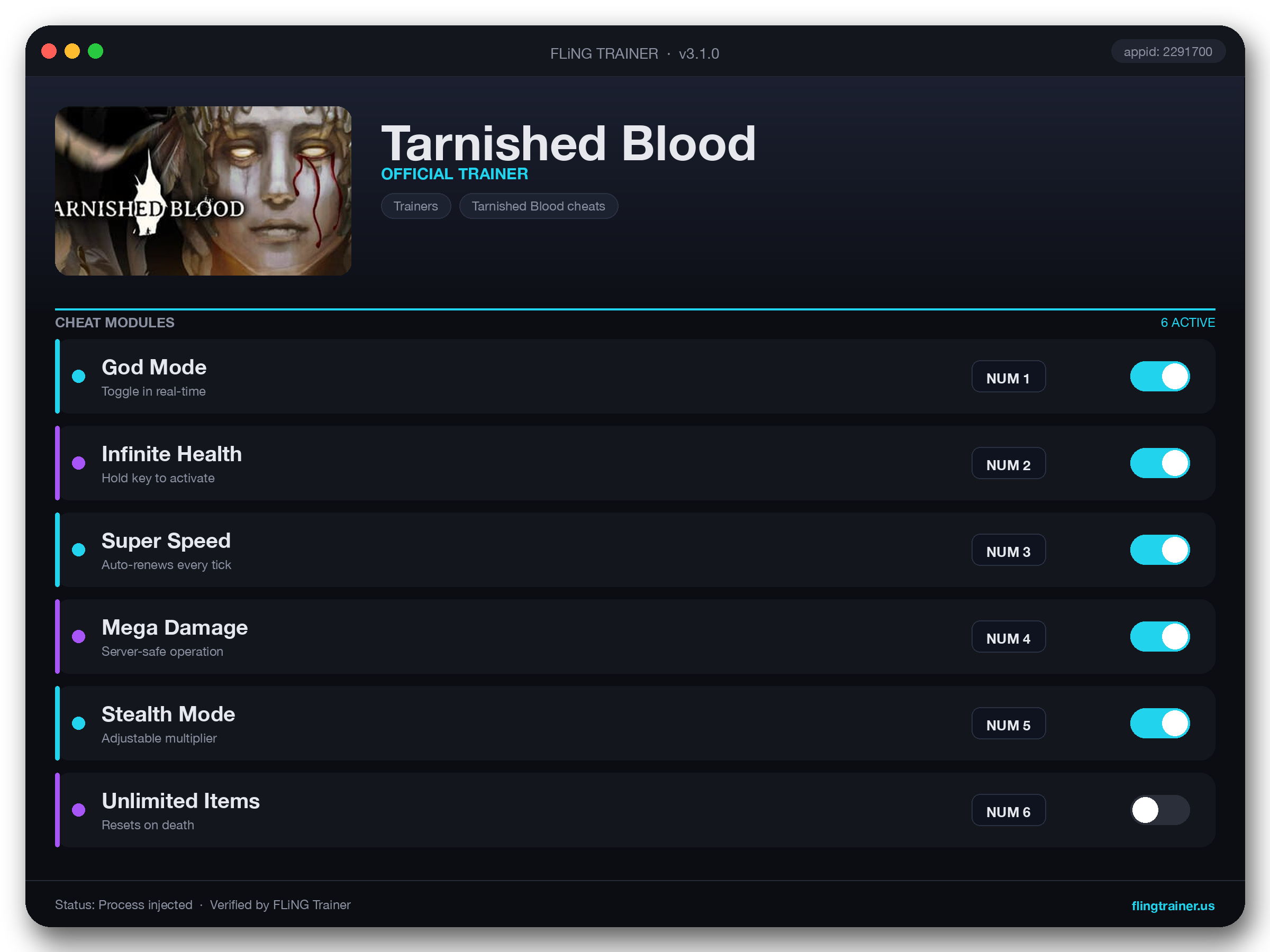 Tarnished Blood Trainer interface
