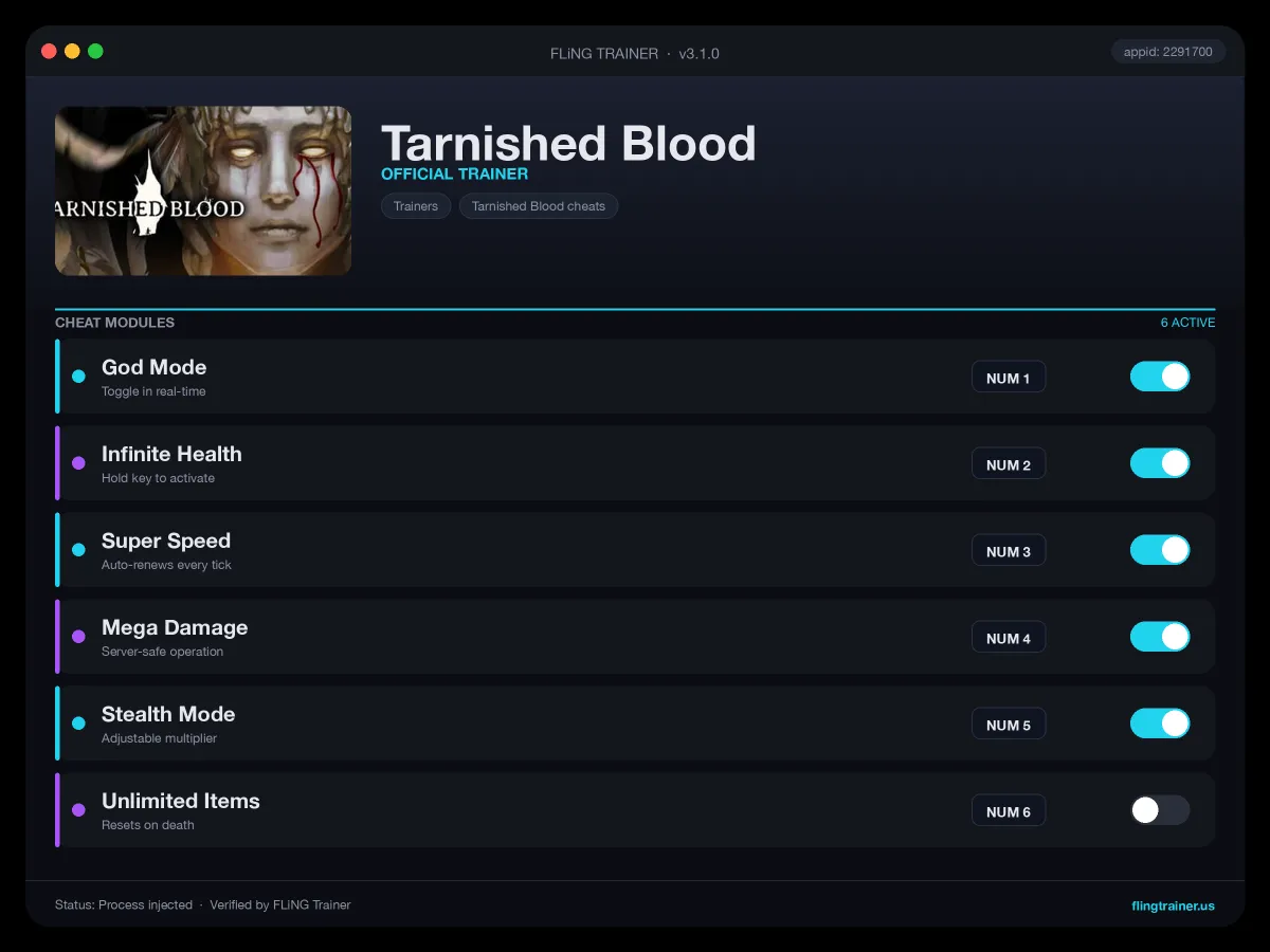 Tarnished Blood Trainer interface
