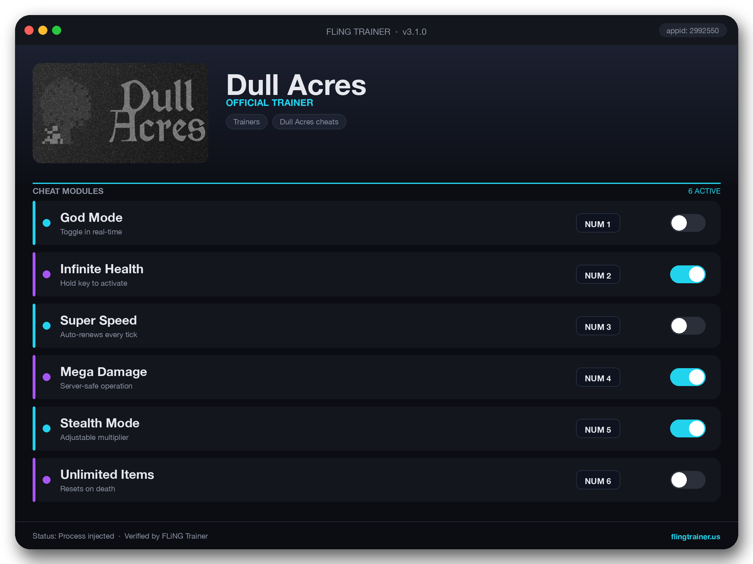 Dull Acres Trainer interface