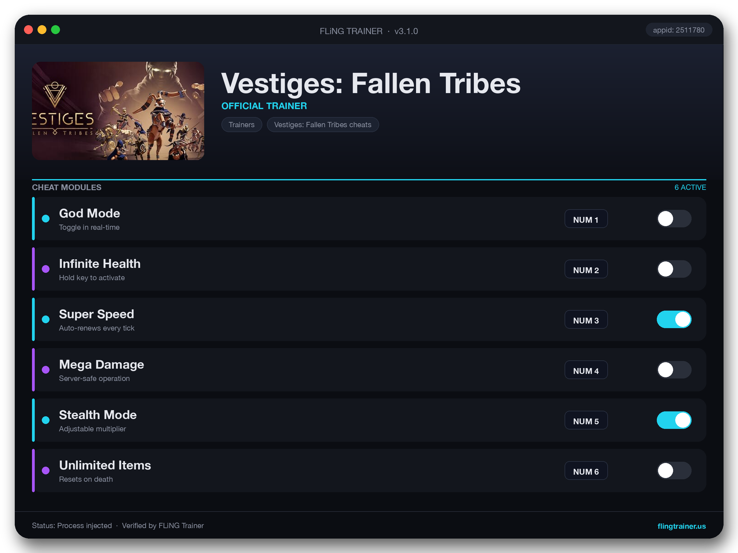 Vestiges: Fallen Tribes Trainer interface