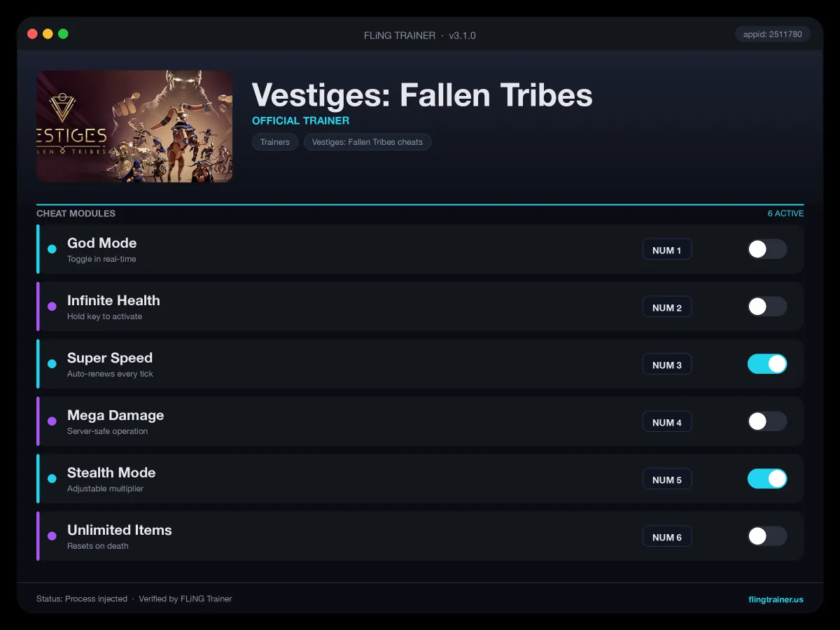 Vestiges: Fallen Tribes Trainer interface