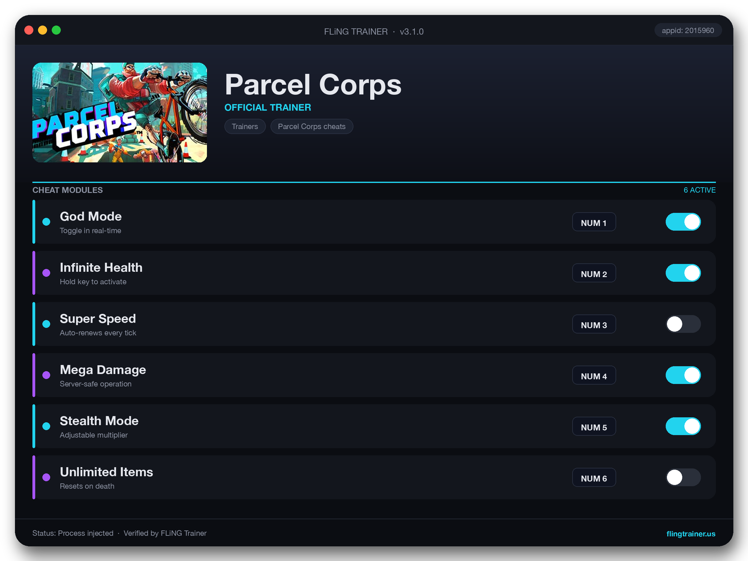 Parcel Corps Trainer interface
