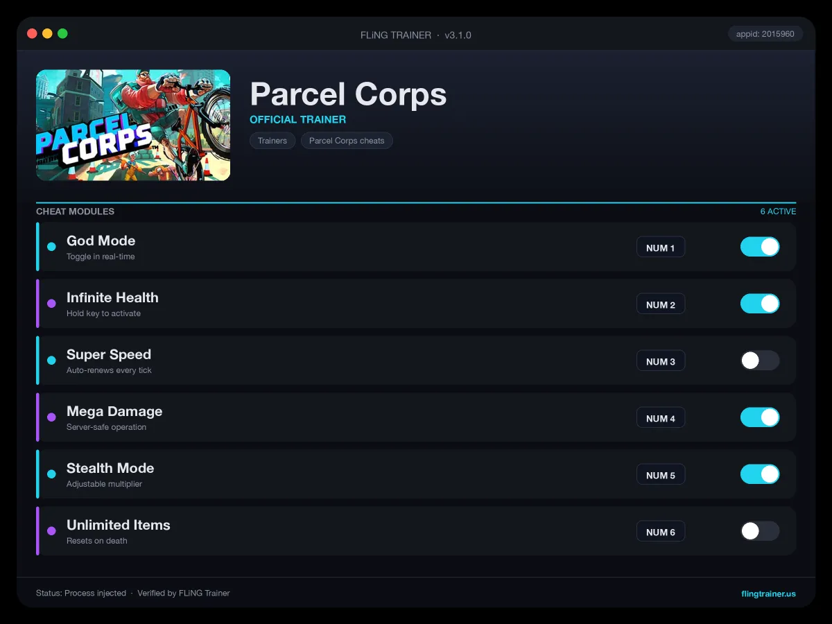 Parcel Corps Trainer interface