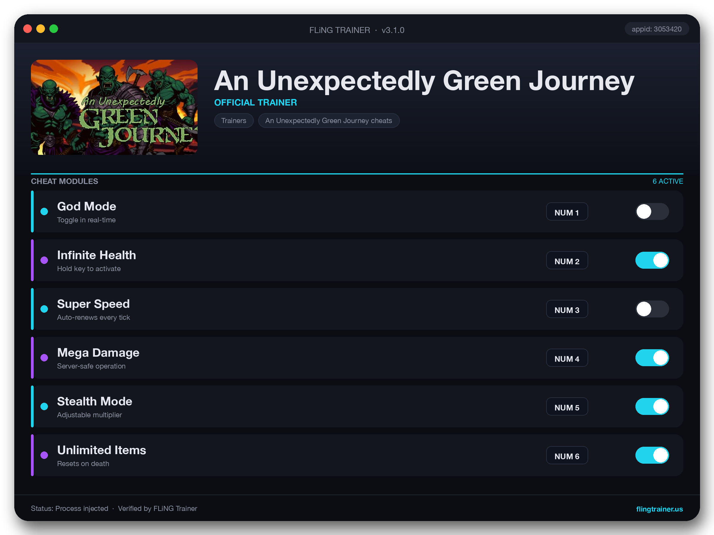 An Unexpectedly Green Journey Trainer interface