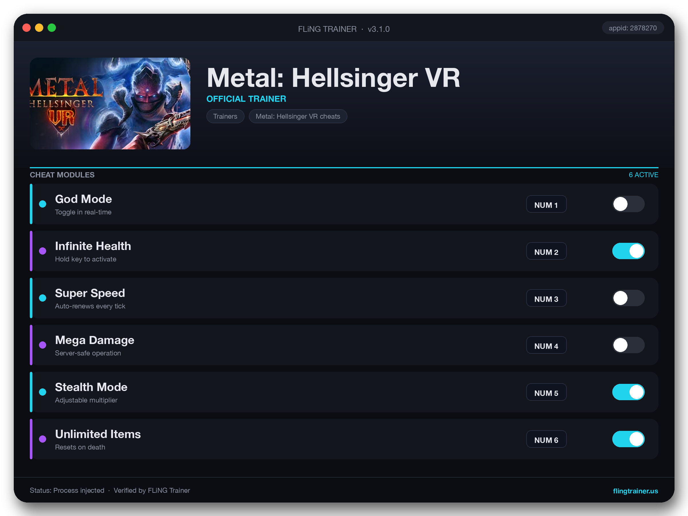Metal: Hellsinger VR Trainer interface