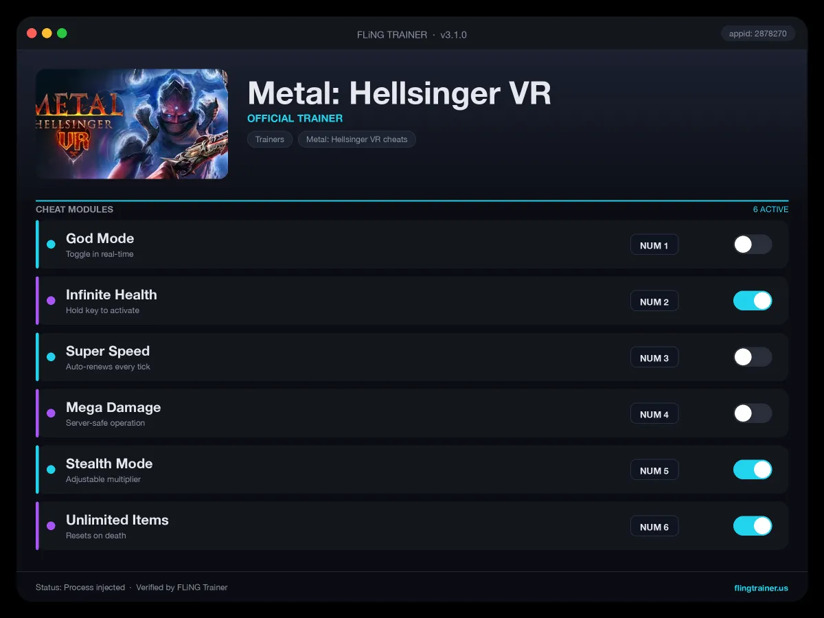 Metal: Hellsinger VR Trainer interface