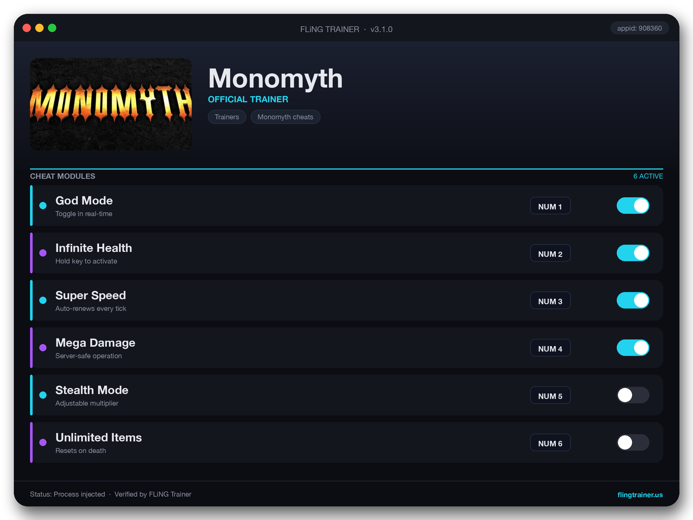 Monomyth Trainer interface