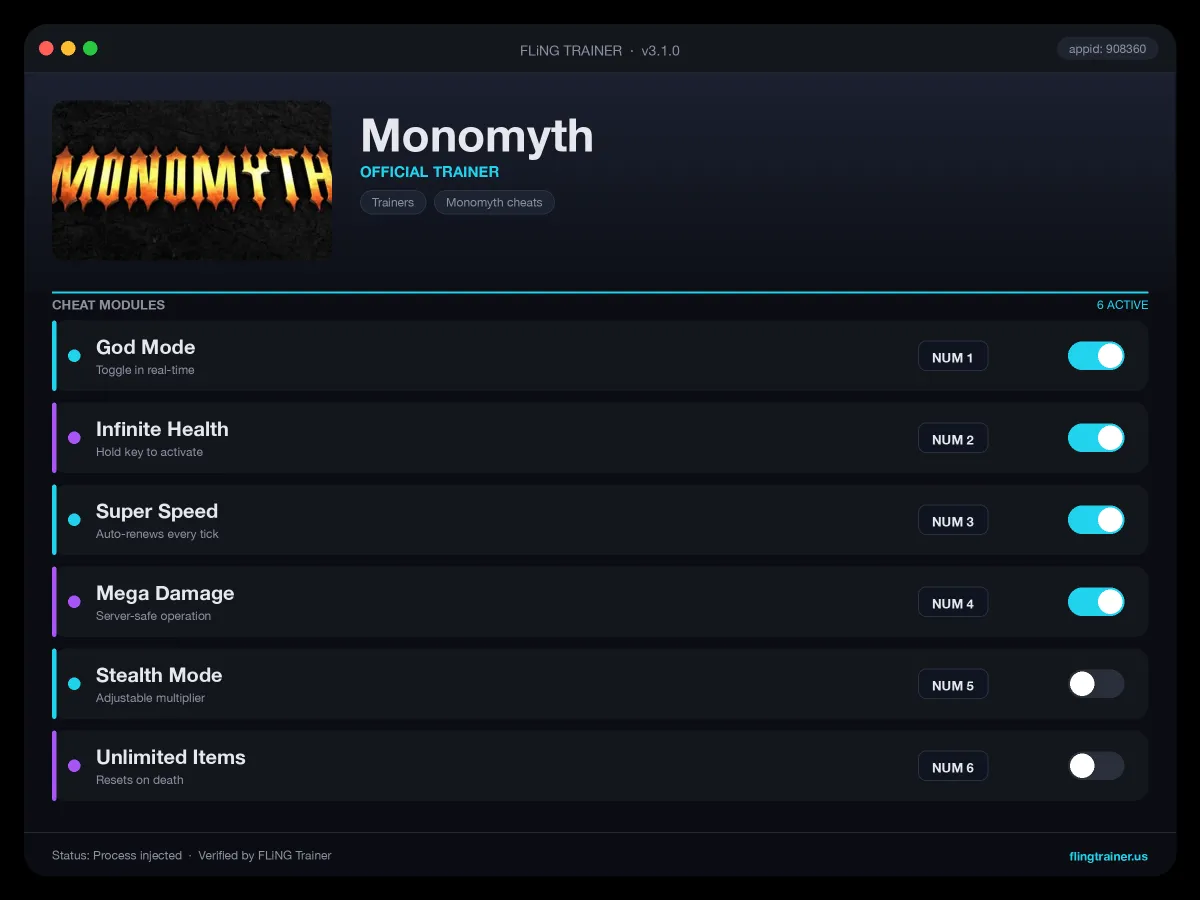 Monomyth Trainer interface