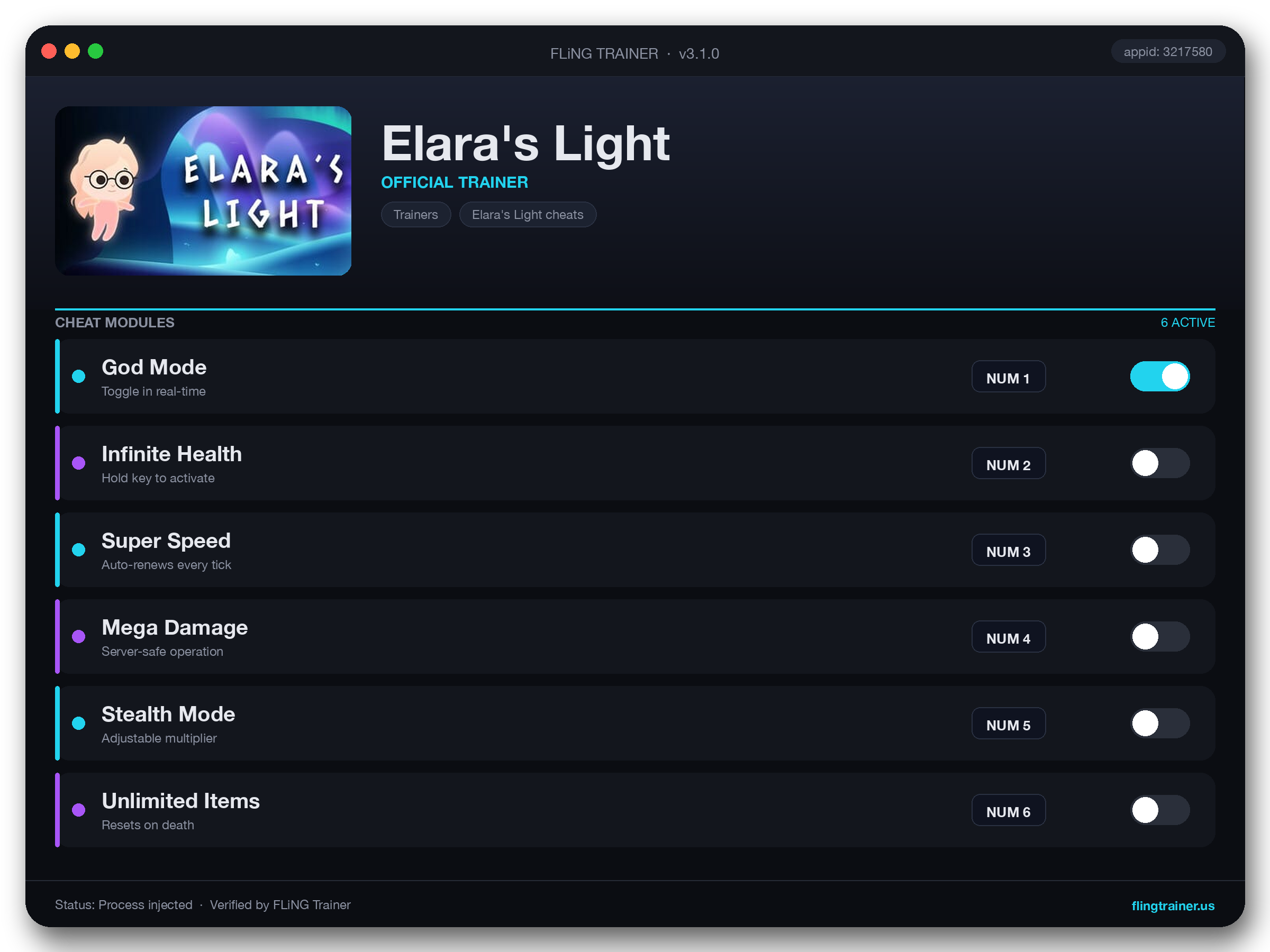 Elara's Light Trainer interface