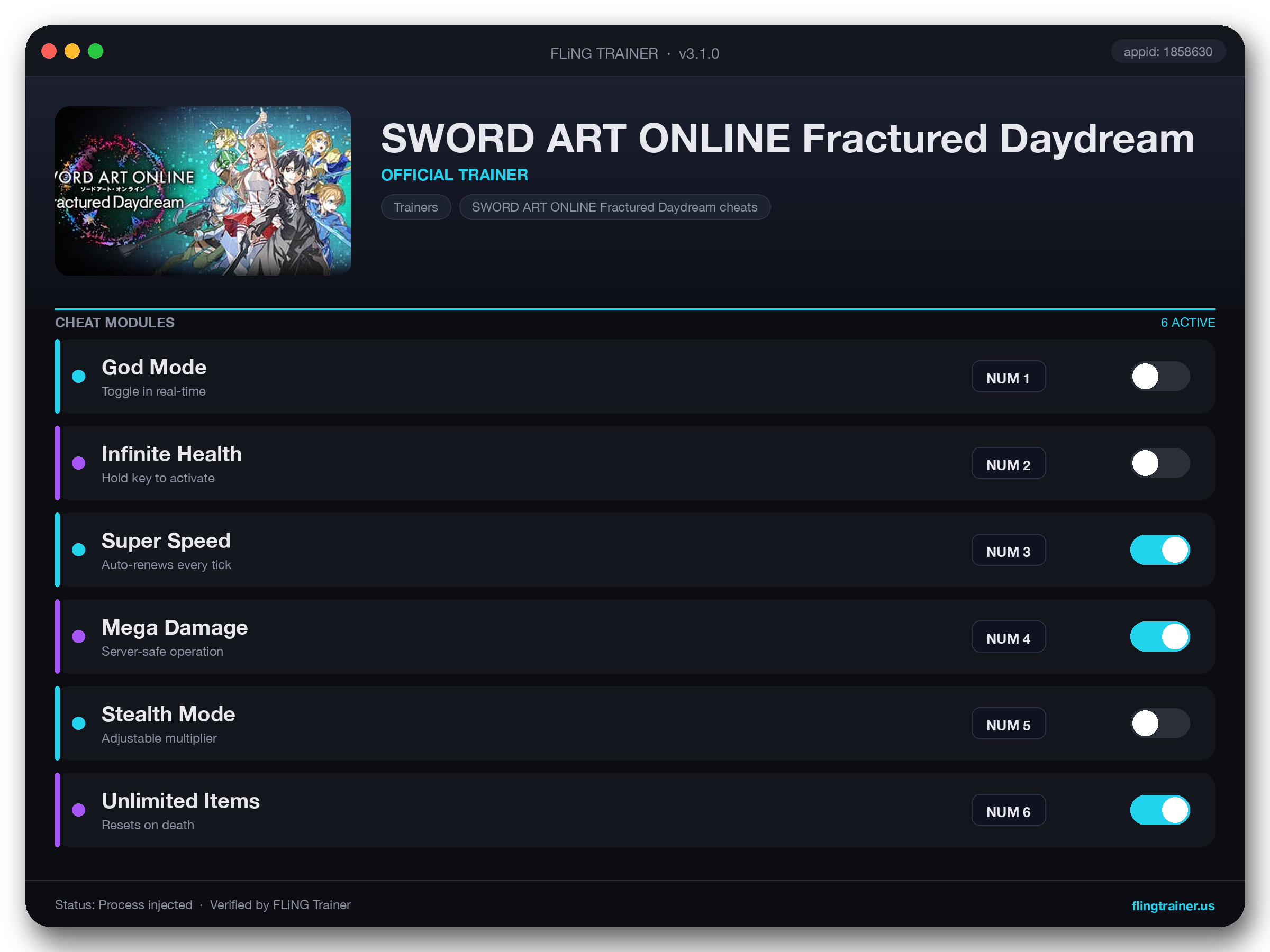 SWORD ART ONLINE Fractured Daydream Trainer interface