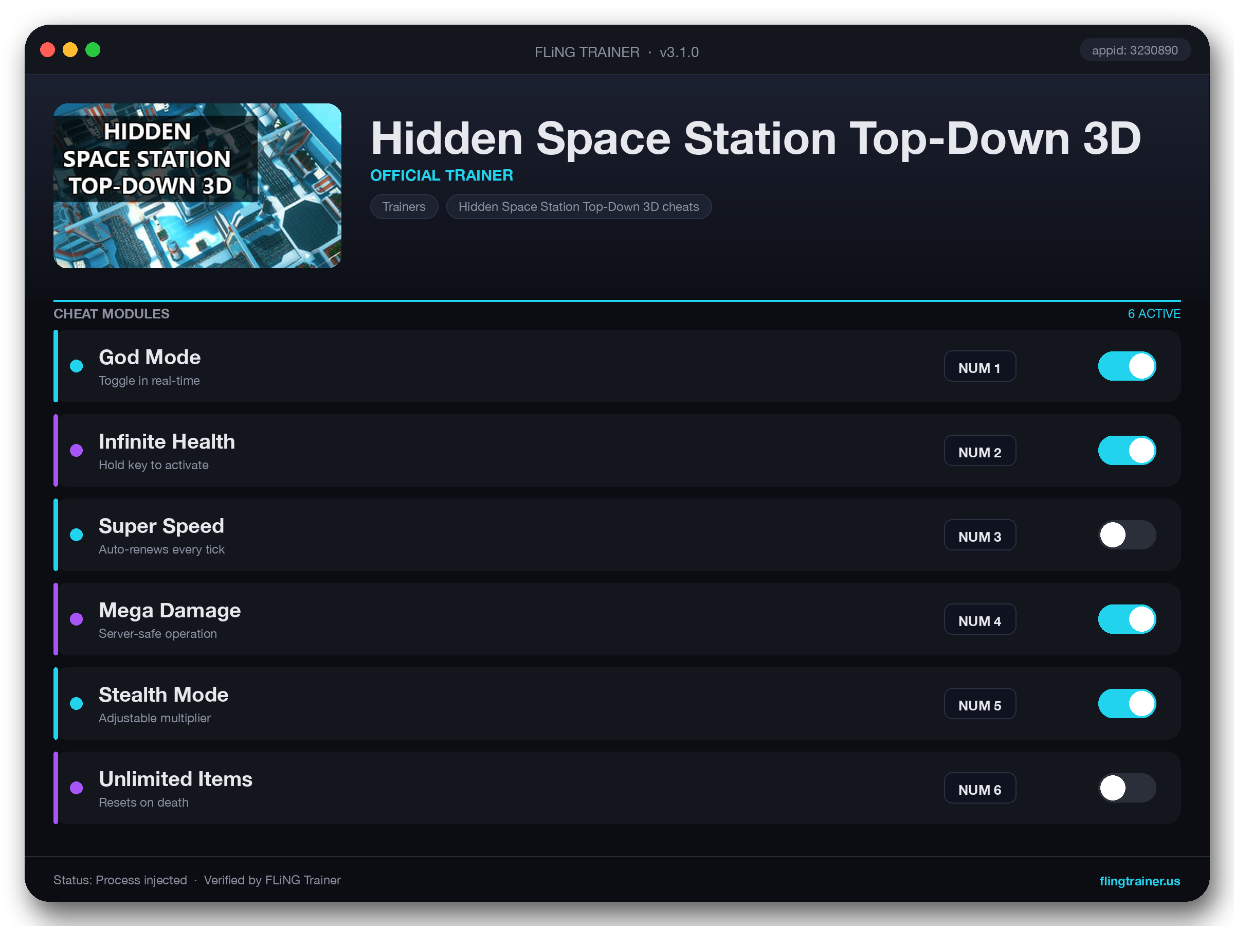 Hidden Space Station Top-Down 3D Trainer interface