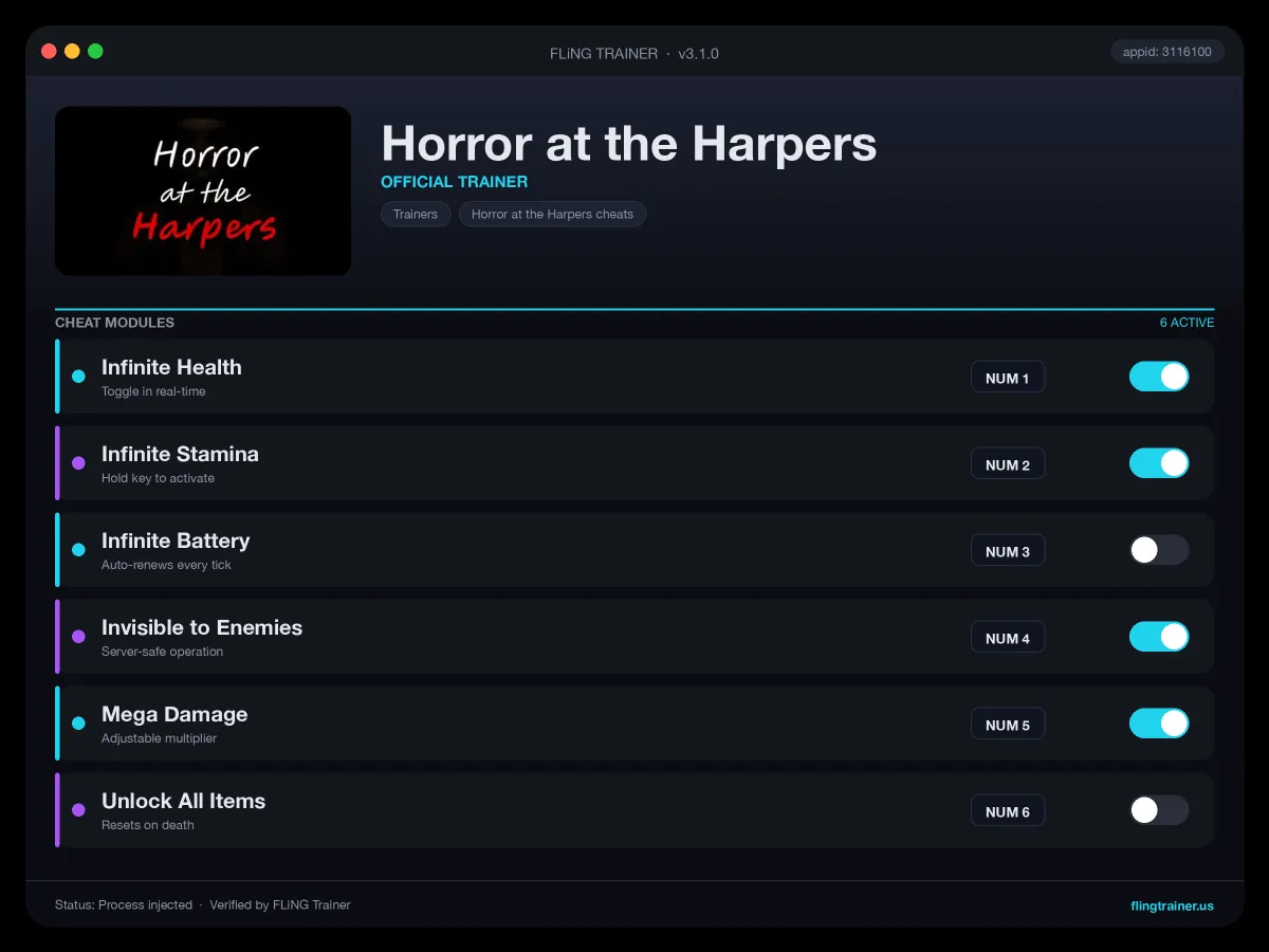 Horror at the Harpers Trainer interface