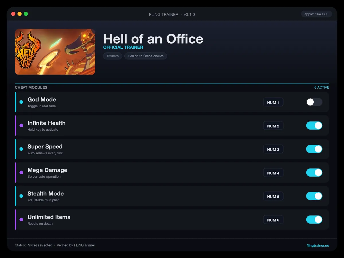 Hell of an Office Trainer interface