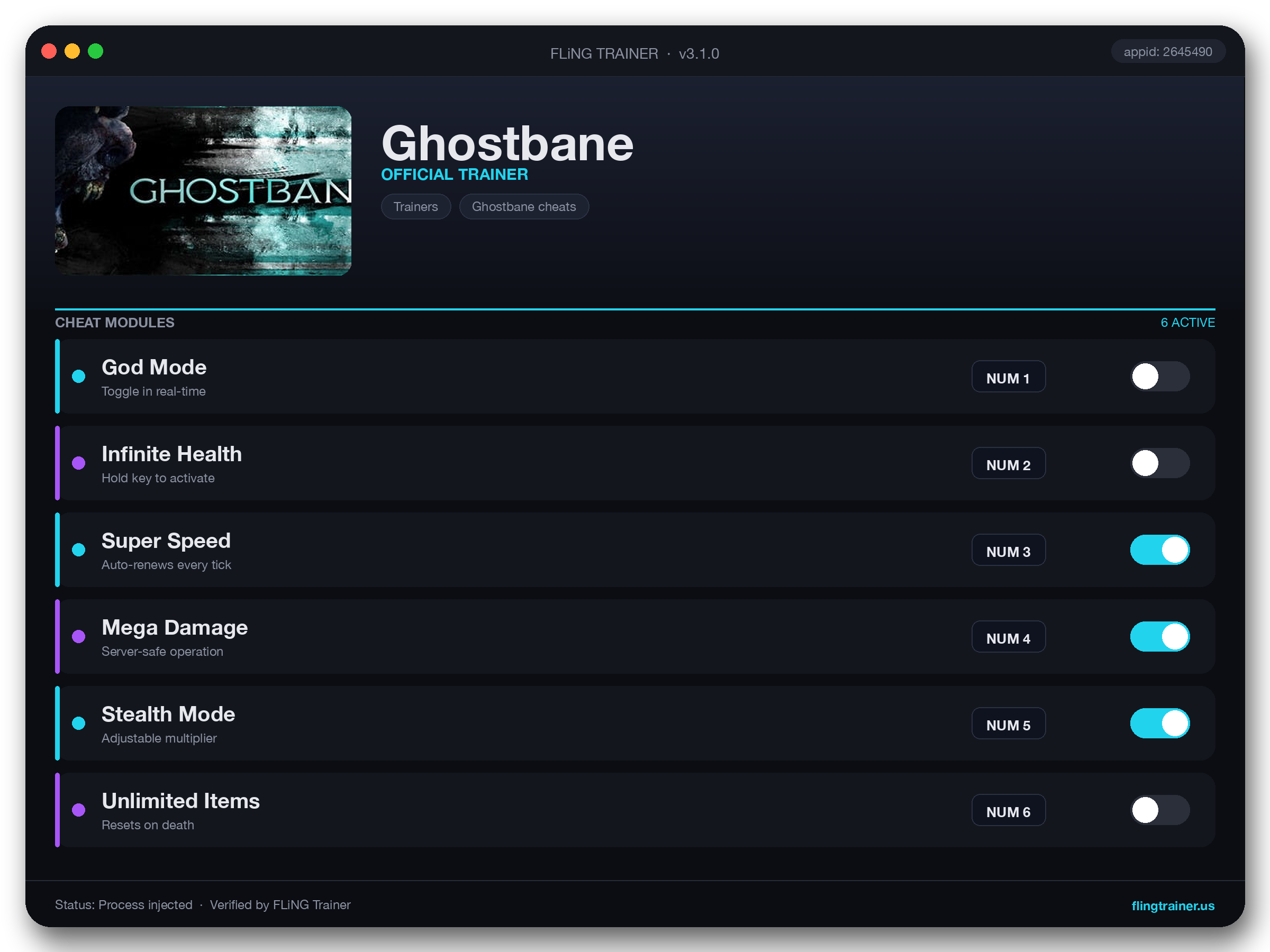 Ghostbane Trainer interface
