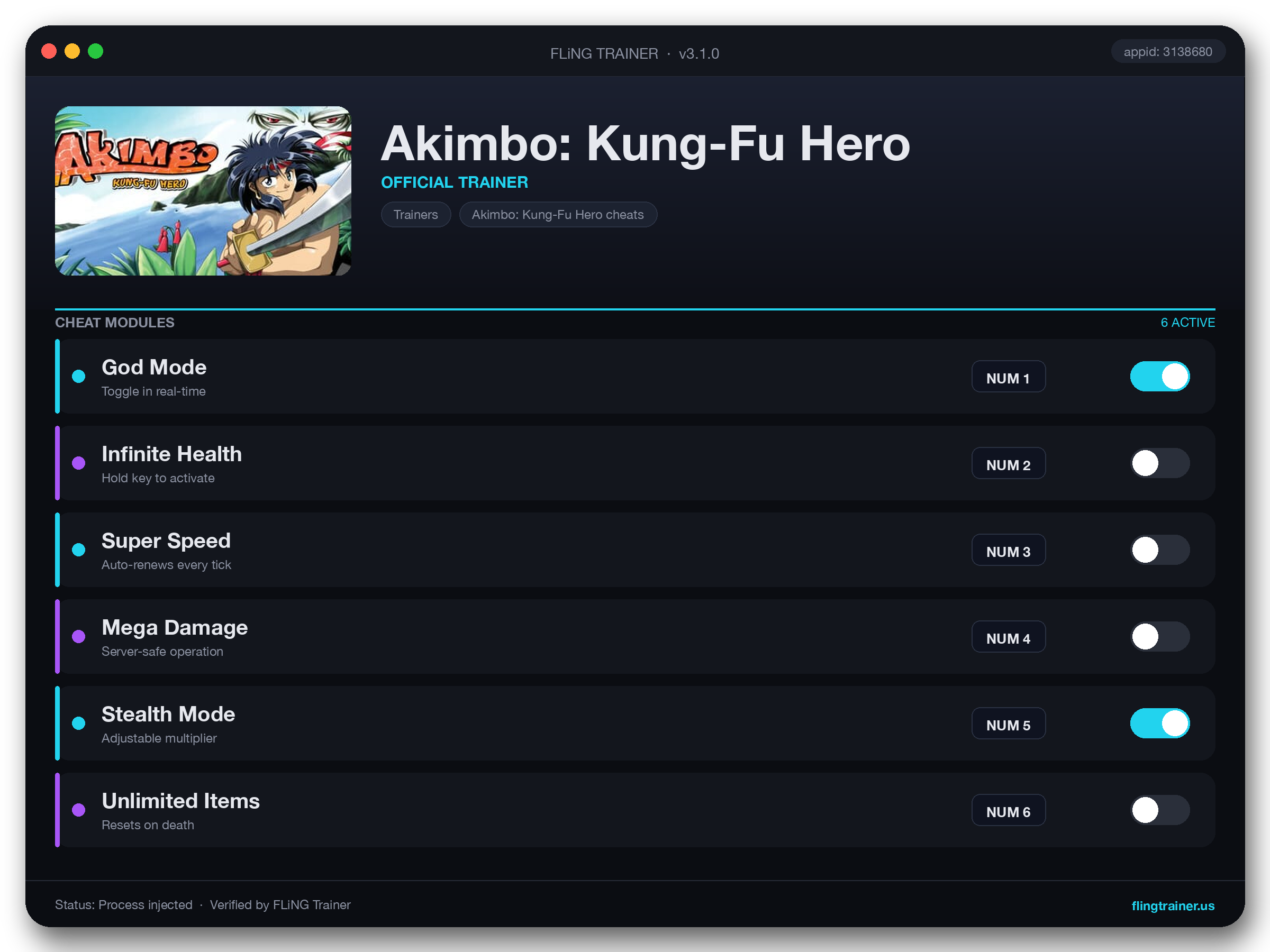 Akimbo: Kung-Fu Hero Trainer interface