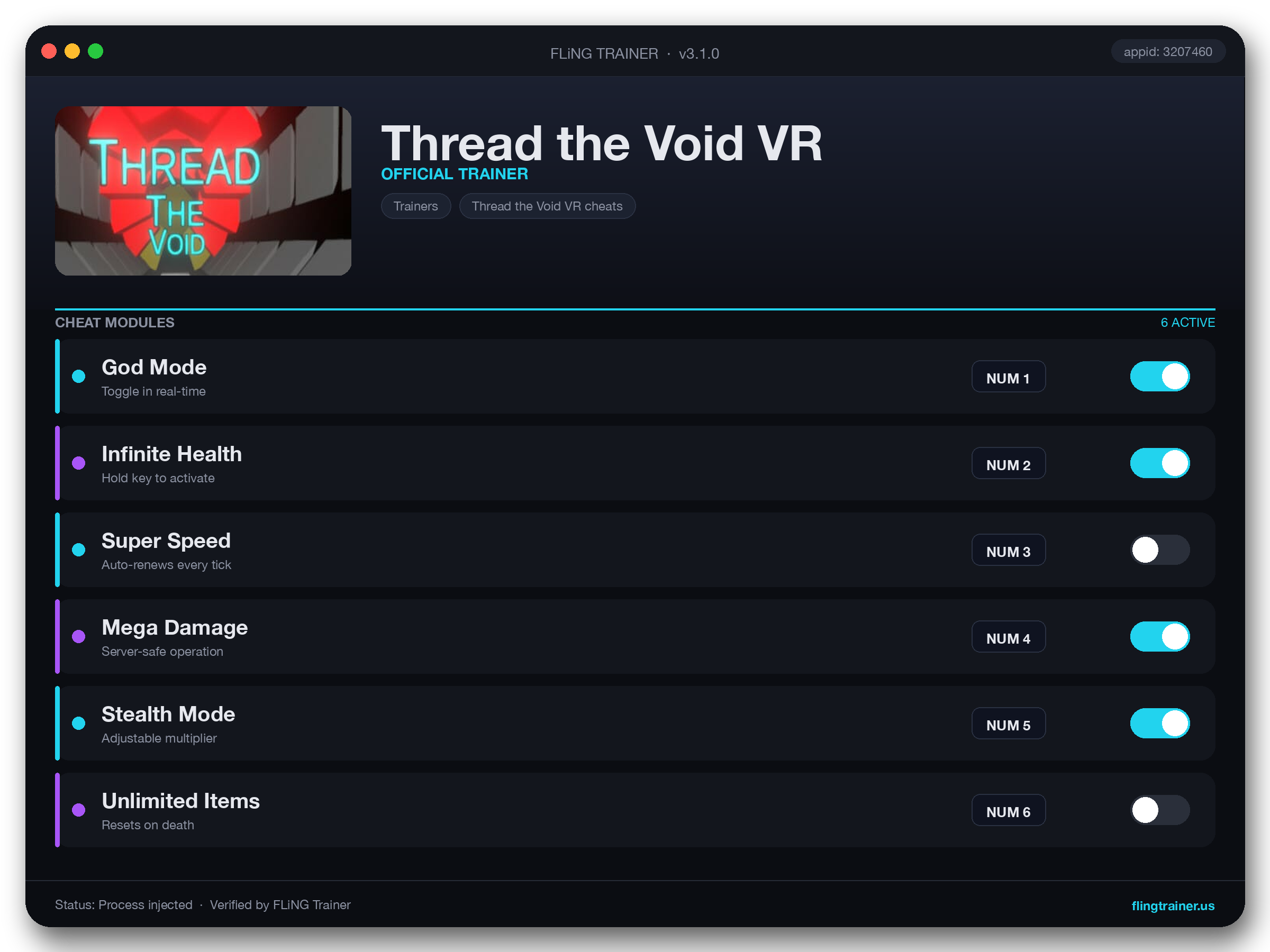 Thread the Void VR Trainer interface